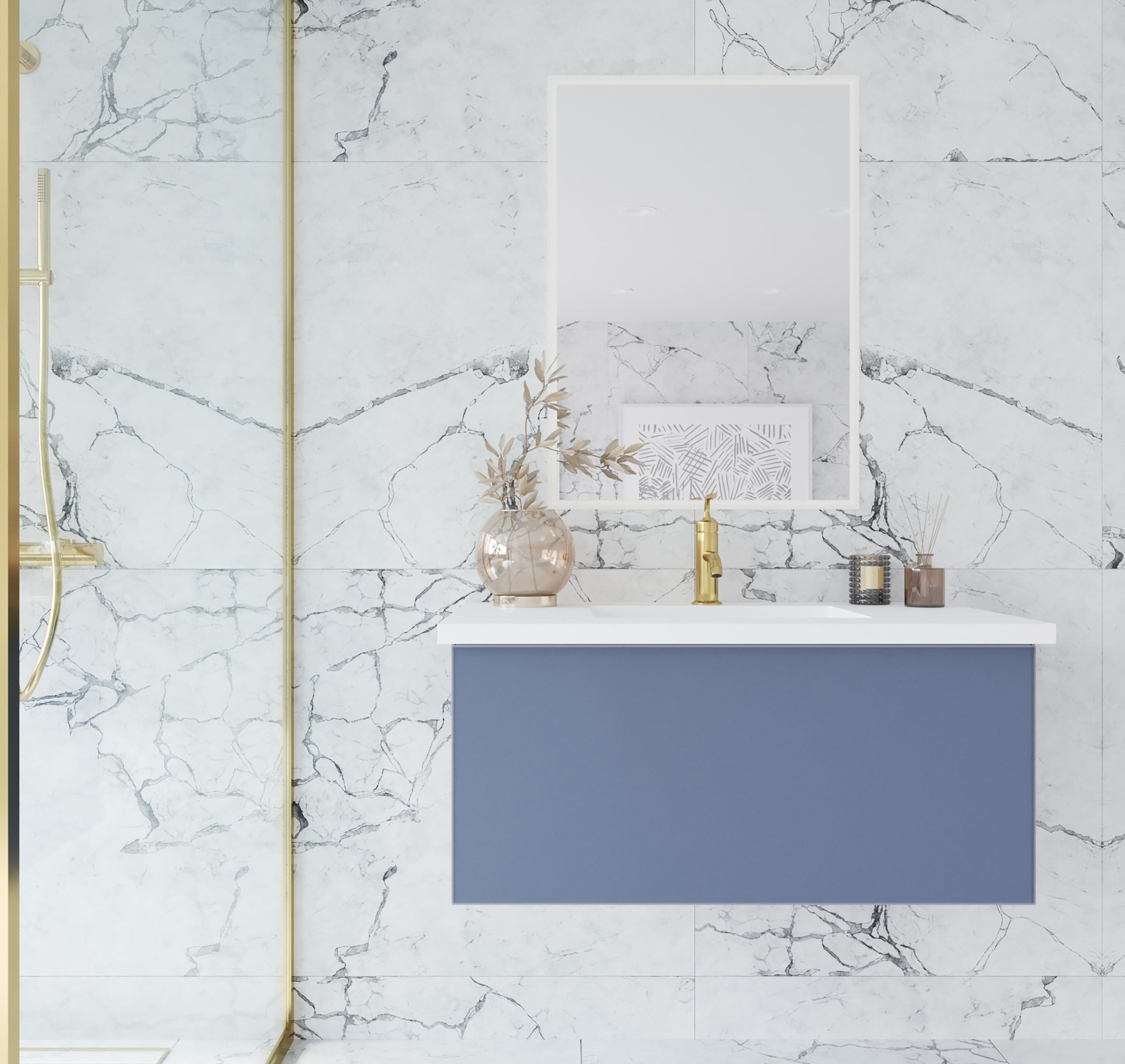 Vitri 36" Bathroom Vanity with VIVA Stone Matte White Solid Surface Countertop