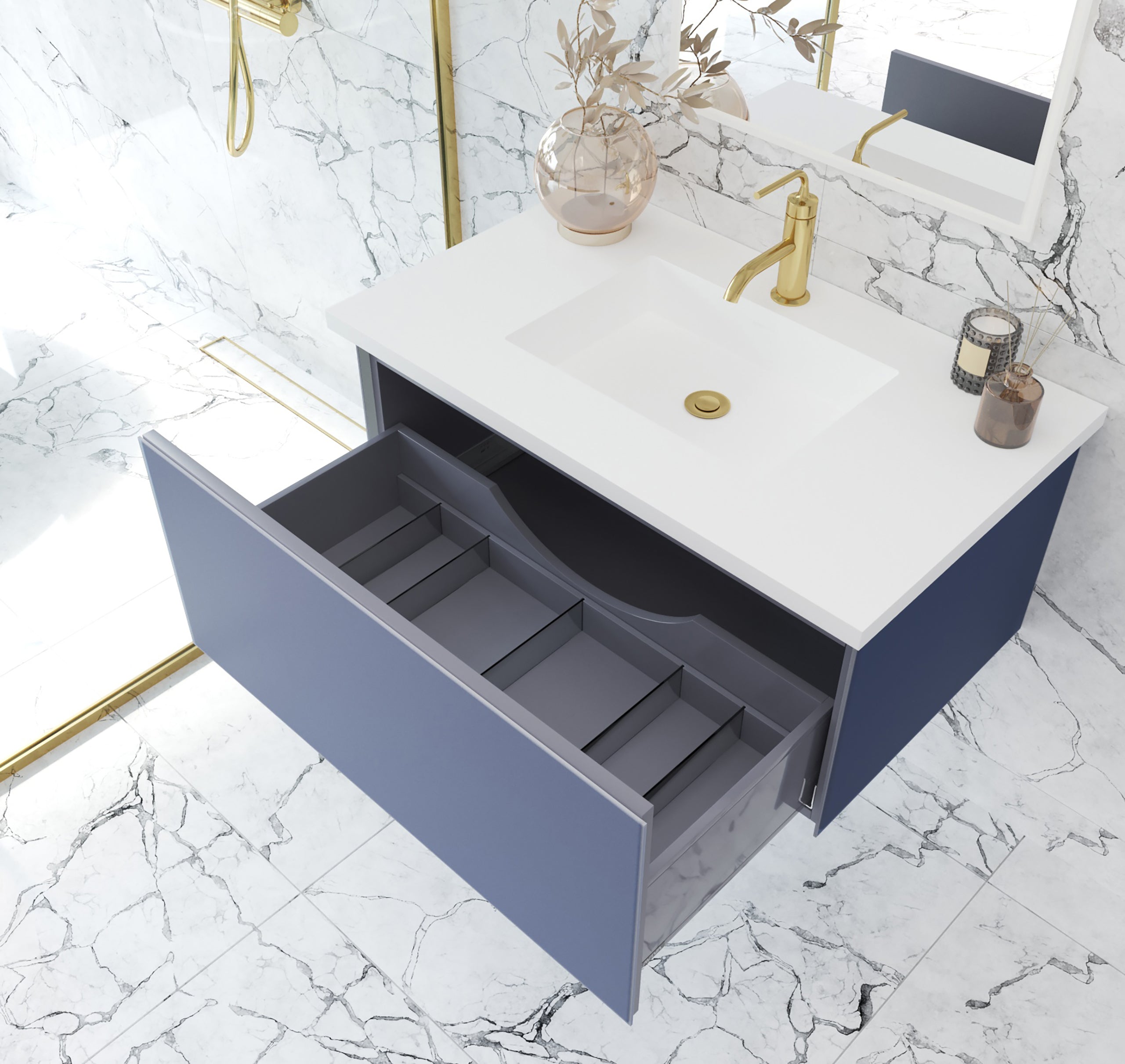 Vitri 36" Bathroom Vanity with VIVA Stone Matte White Solid Surface Countertop