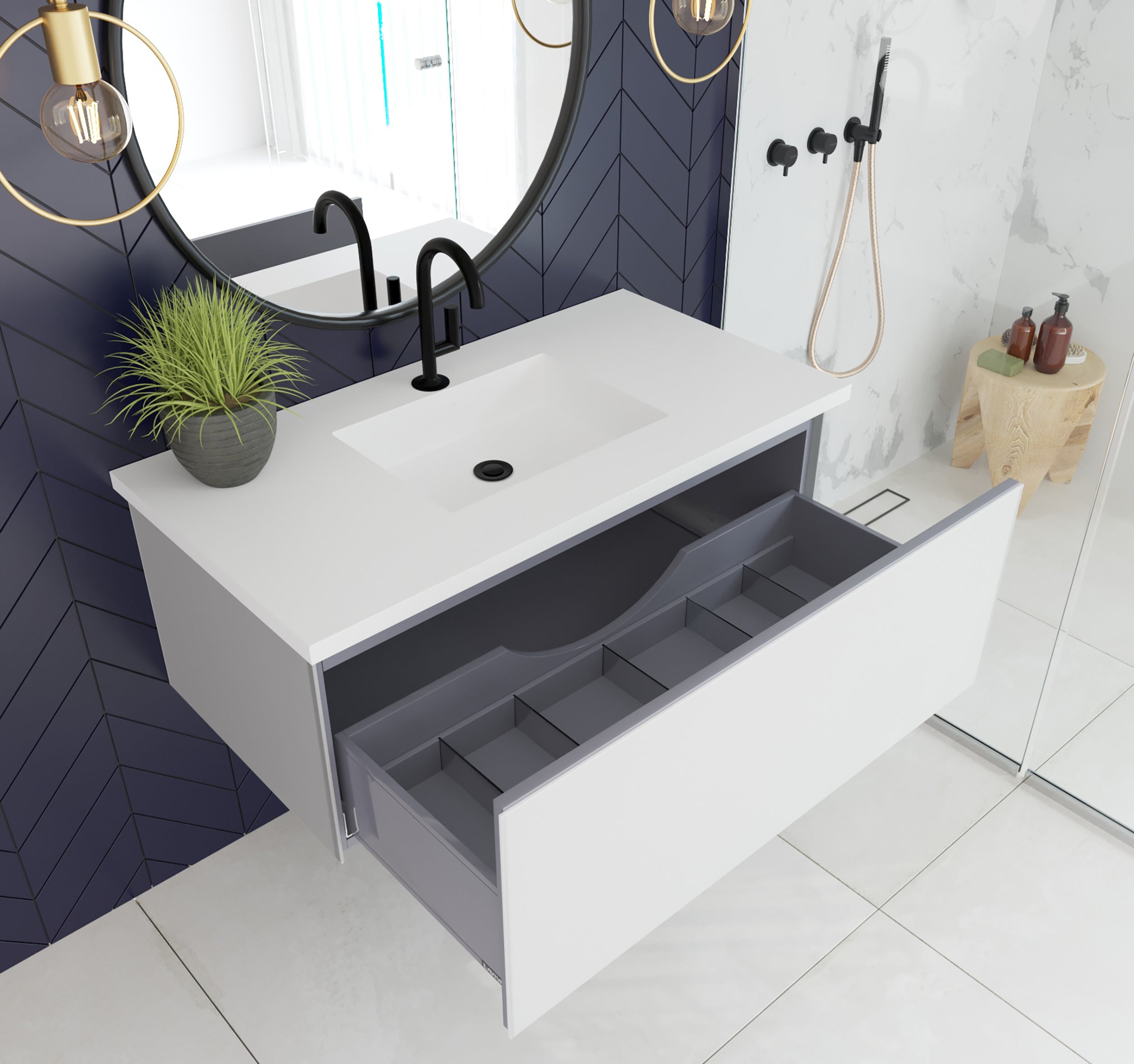 Vitri 42" Bathroom Vanity with VIVA Stone Matte White Solid Surface Countertop