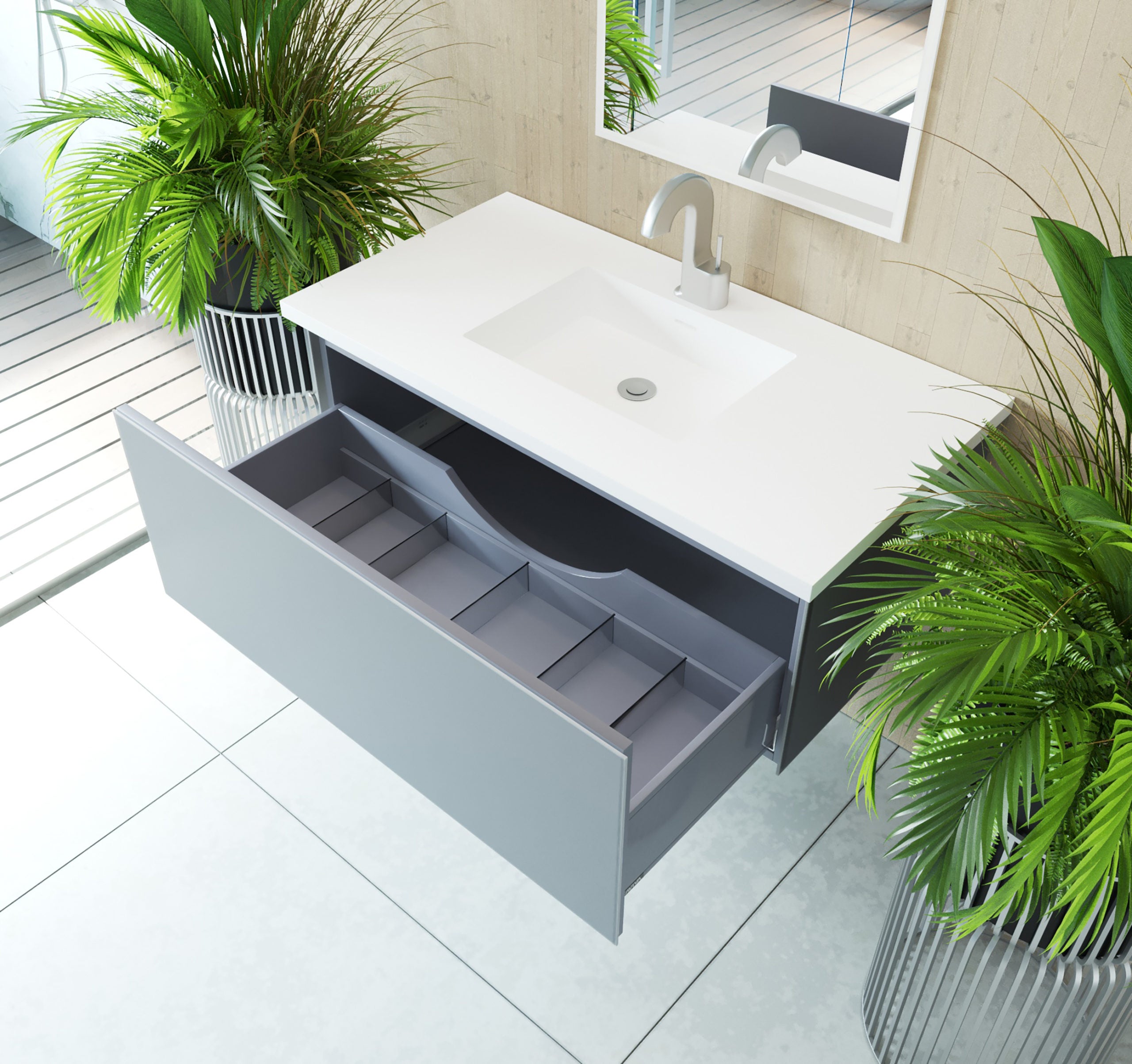 Vitri 42" Bathroom Vanity with VIVA Stone Matte White Solid Surface Countertop