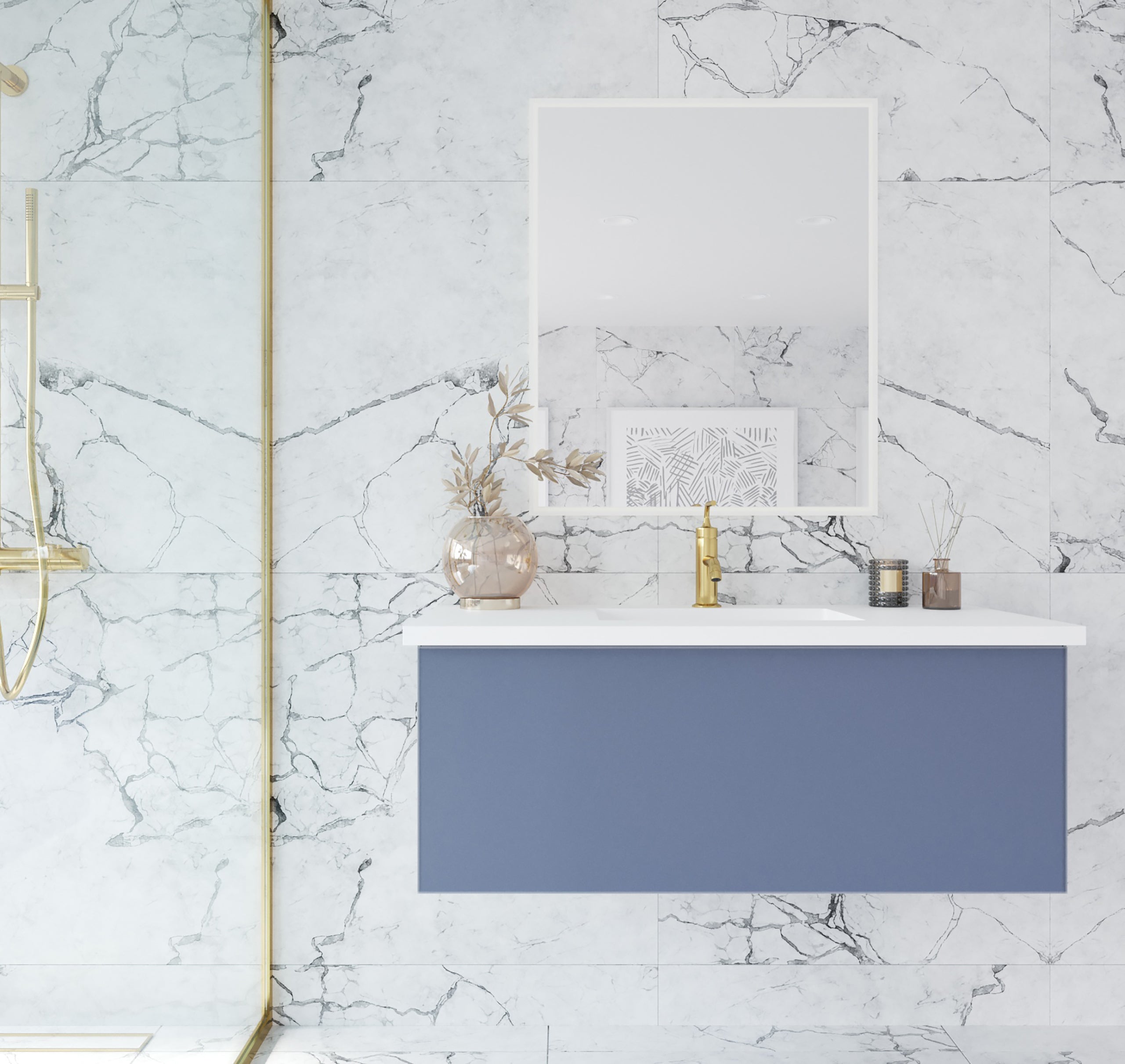 Vitri 42" Bathroom Vanity with VIVA Stone Matte White Solid Surface Countertop