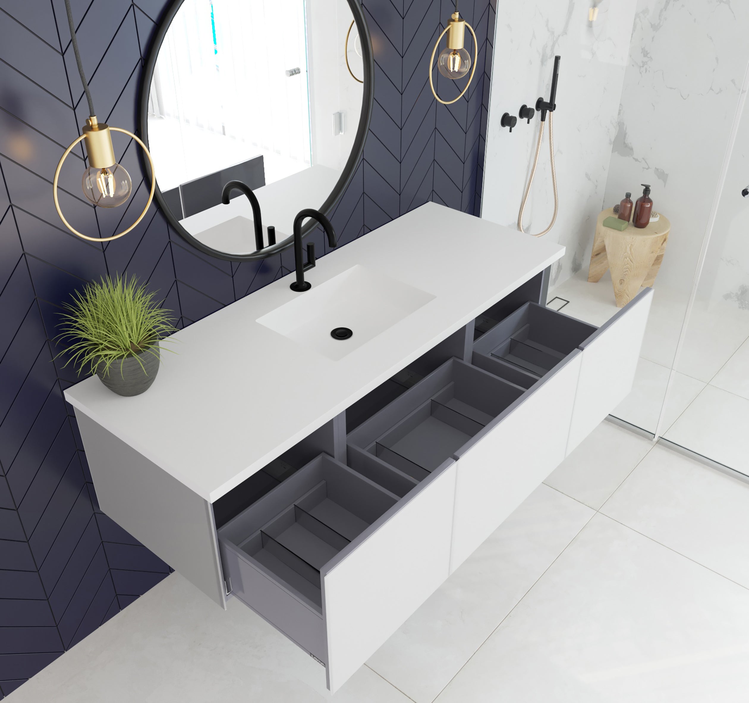 Vitri 60" Single Sink Bathroom Vanity with VIVA Stone Matte White Solid Surface Countertop