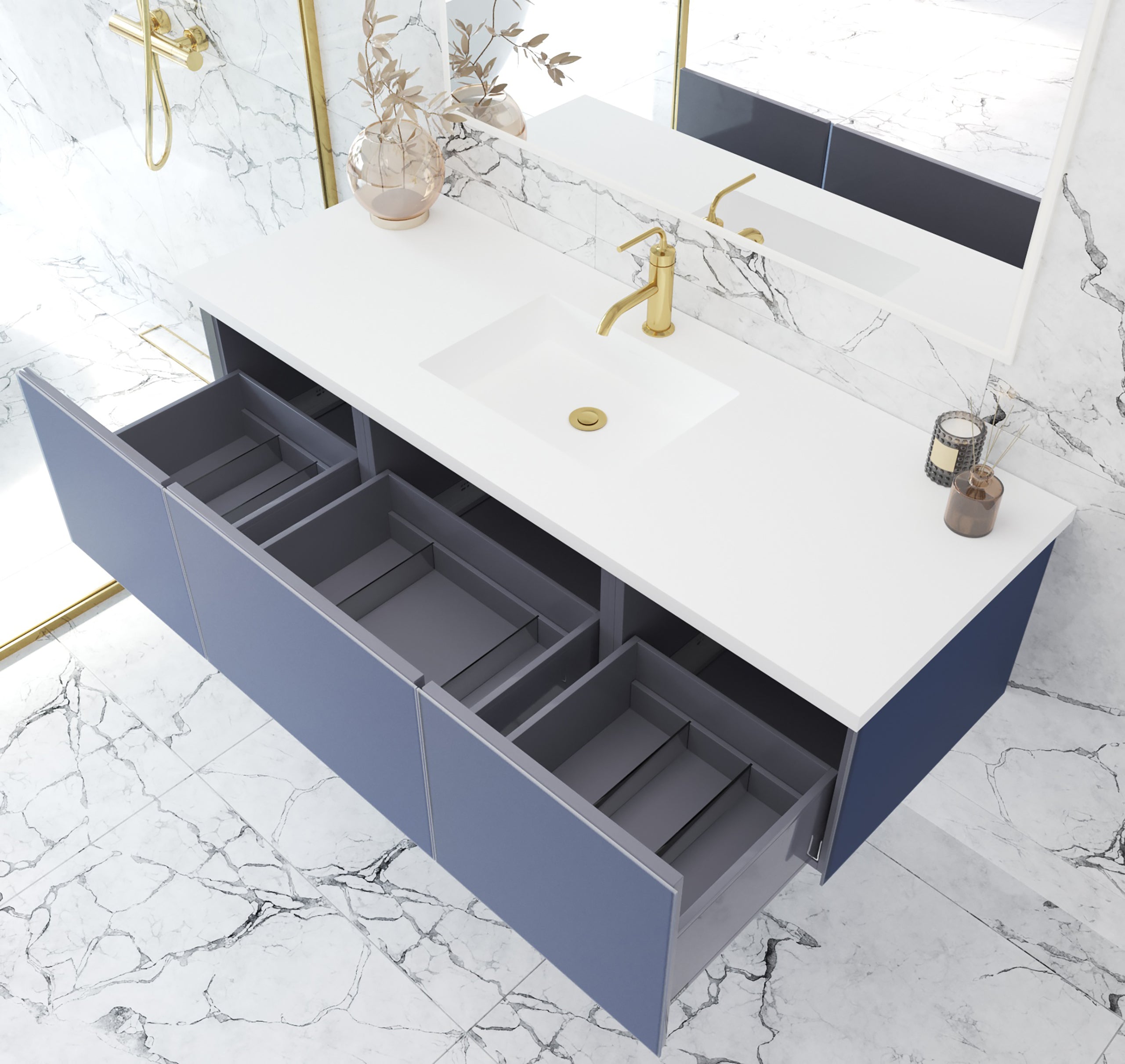 Vitri 60" Single Sink Bathroom Vanity with VIVA Stone Matte White Solid Surface Countertop