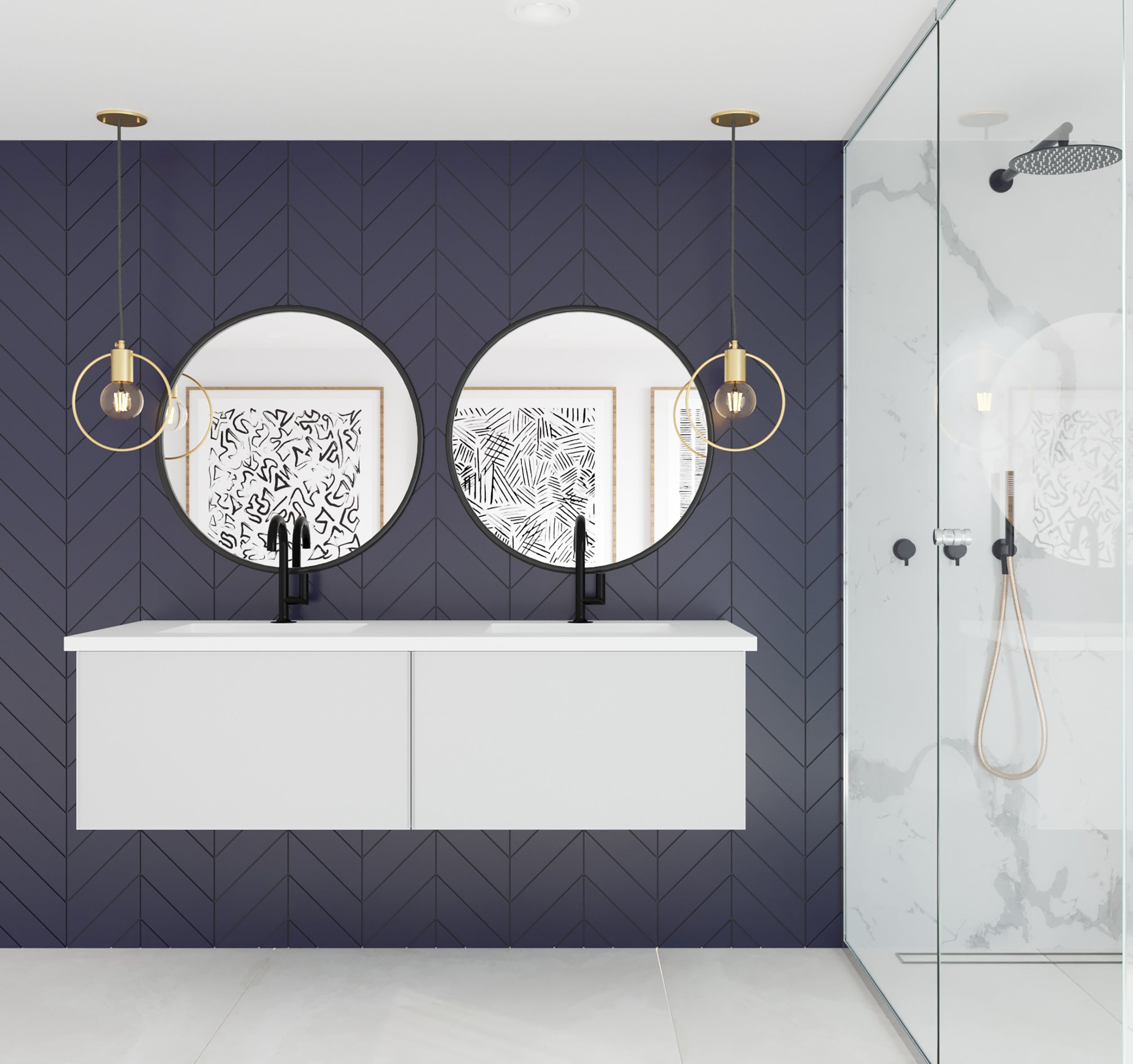 Vitri 60" Double Sink Bathroom Vanity with VIVA Stone Matte White Solid Surface Countertop