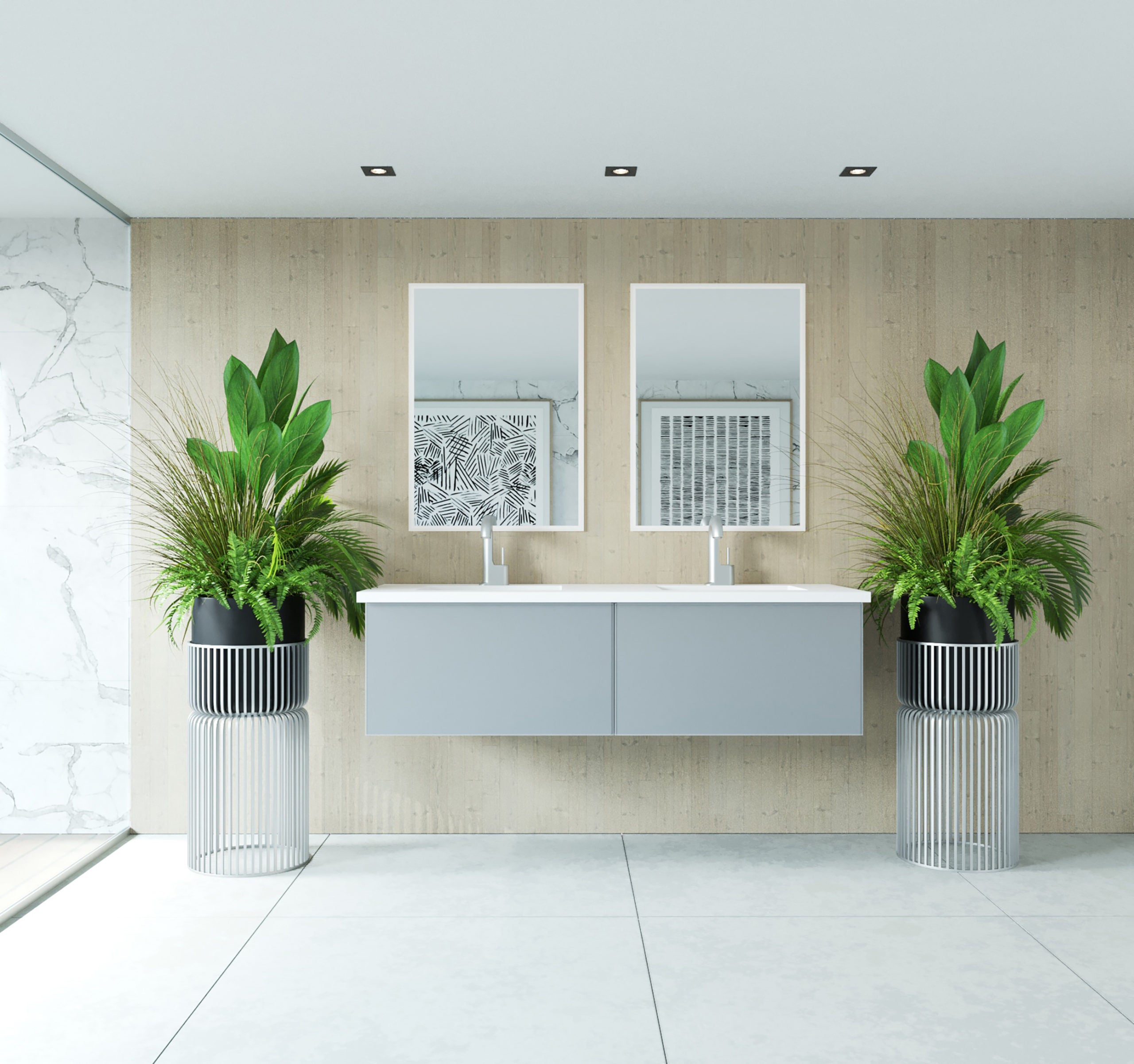 Vitri 60" Double Sink Bathroom Vanity with VIVA Stone Matte White Solid Surface Countertop