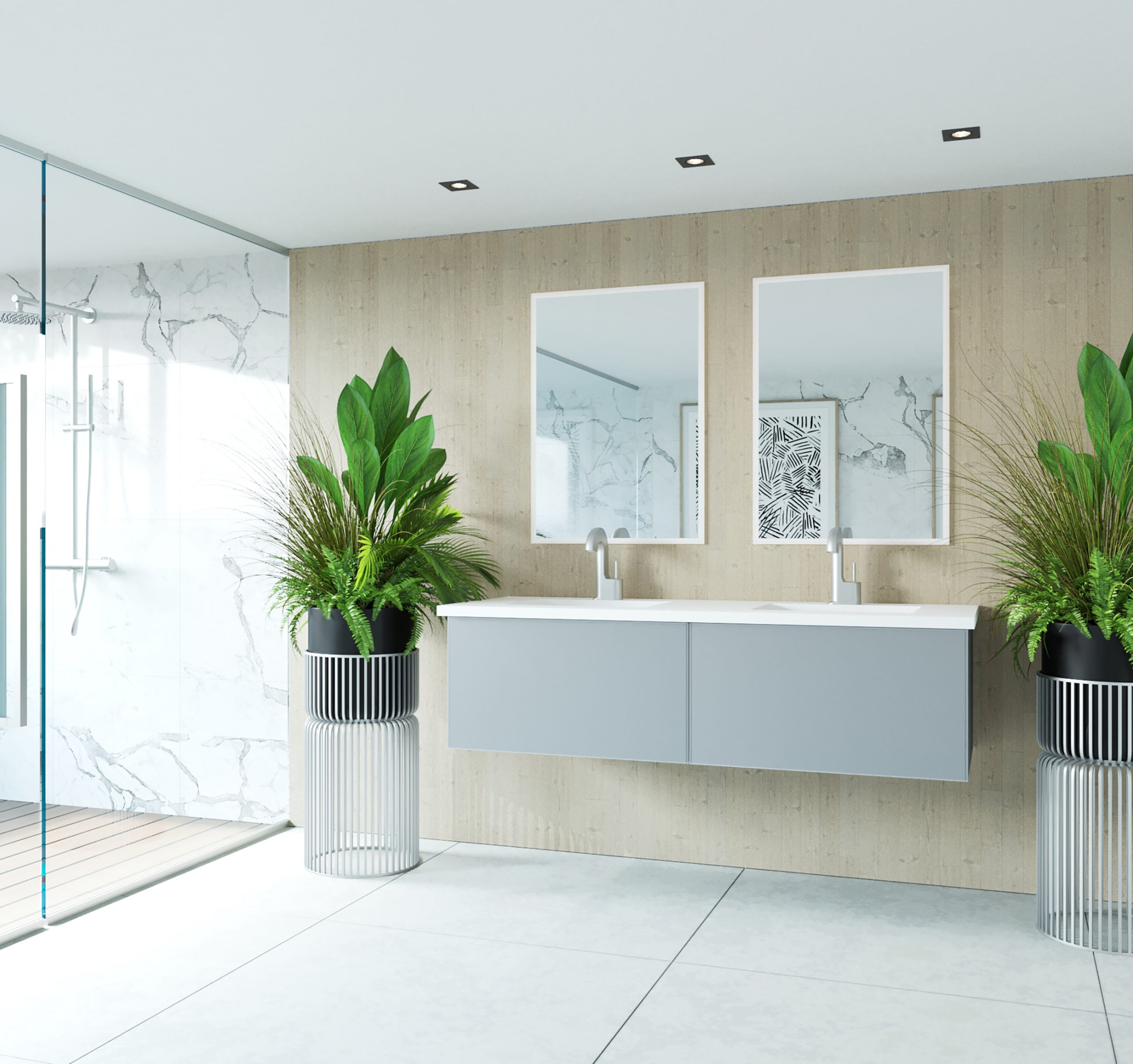 Vitri 60" Double Sink Bathroom Vanity with VIVA Stone Matte White Solid Surface Countertop