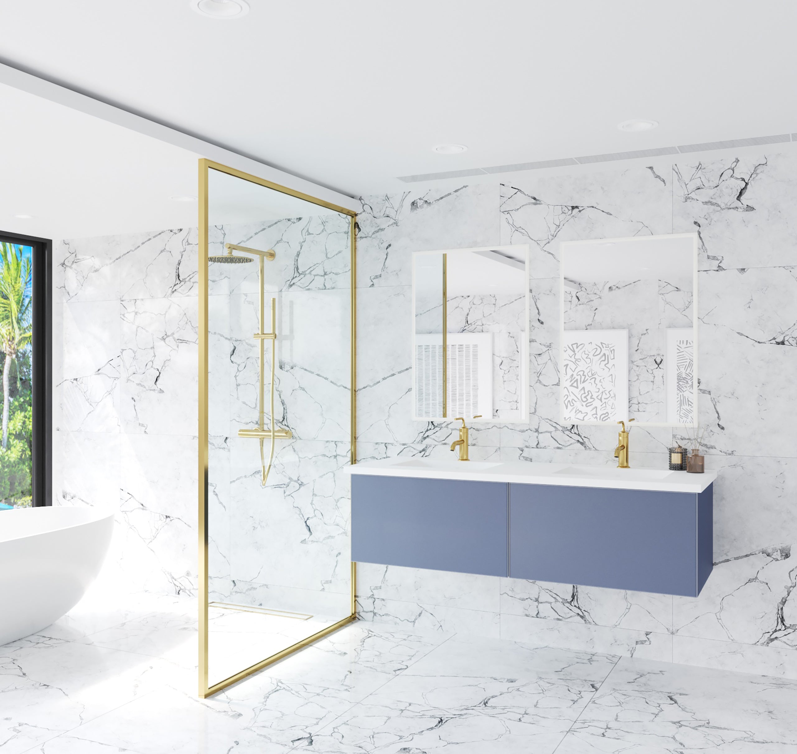 Vitri 60" Double Sink Bathroom Vanity with VIVA Stone Matte White Solid Surface Countertop