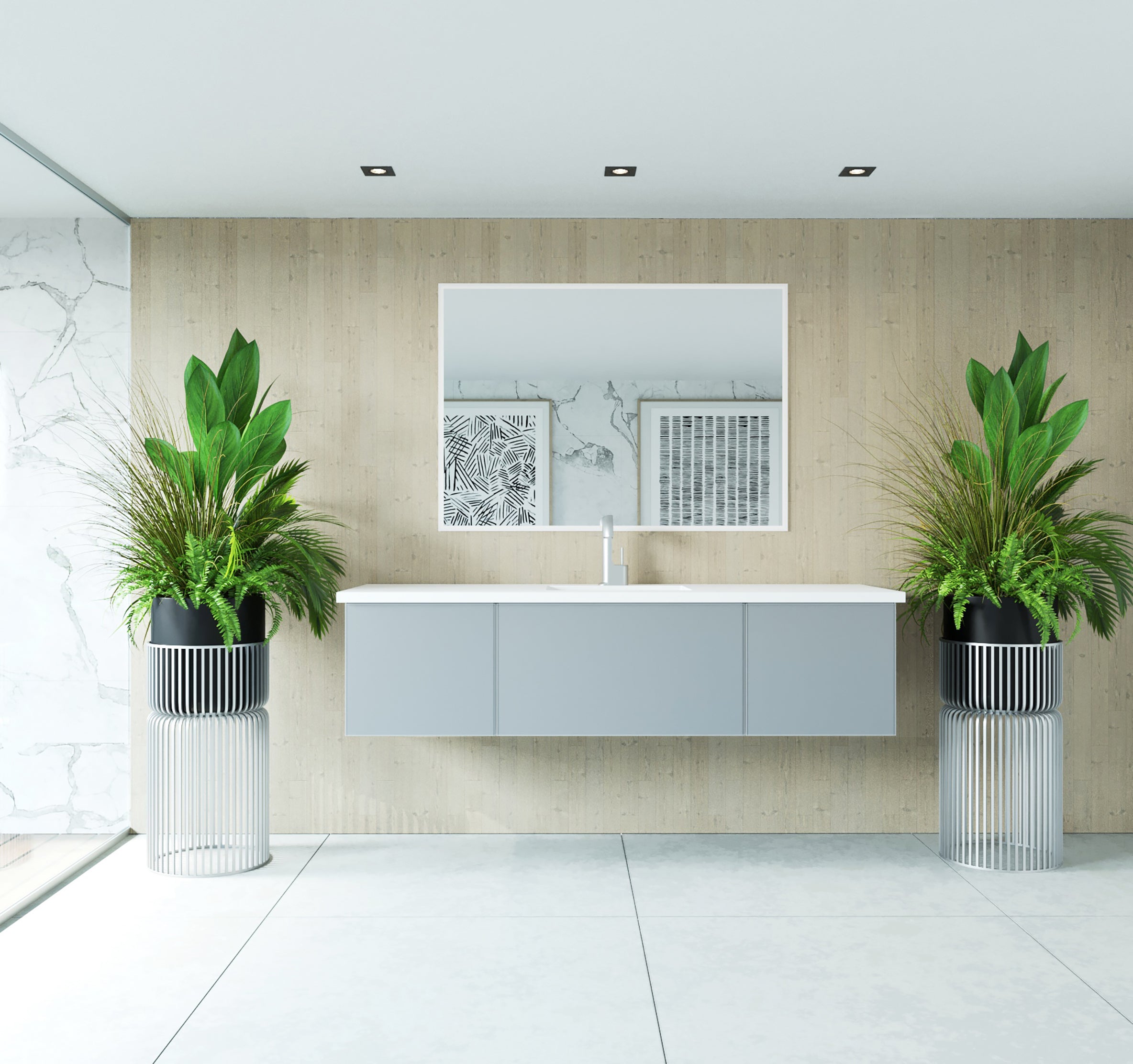 Vitri 66" Single Sink Bathroom Vanity with VIVA Stone Matte White Solid Surface Countertop