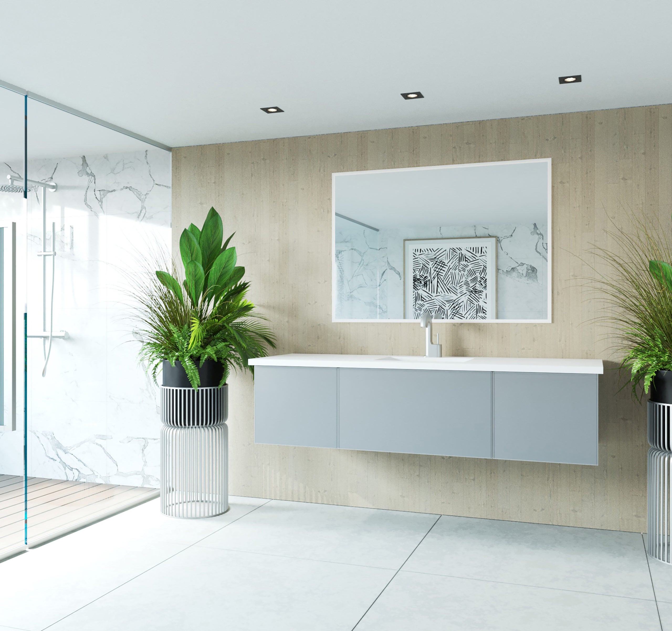 Vitri 66" Single Sink Bathroom Vanity with VIVA Stone Matte White Solid Surface Countertop