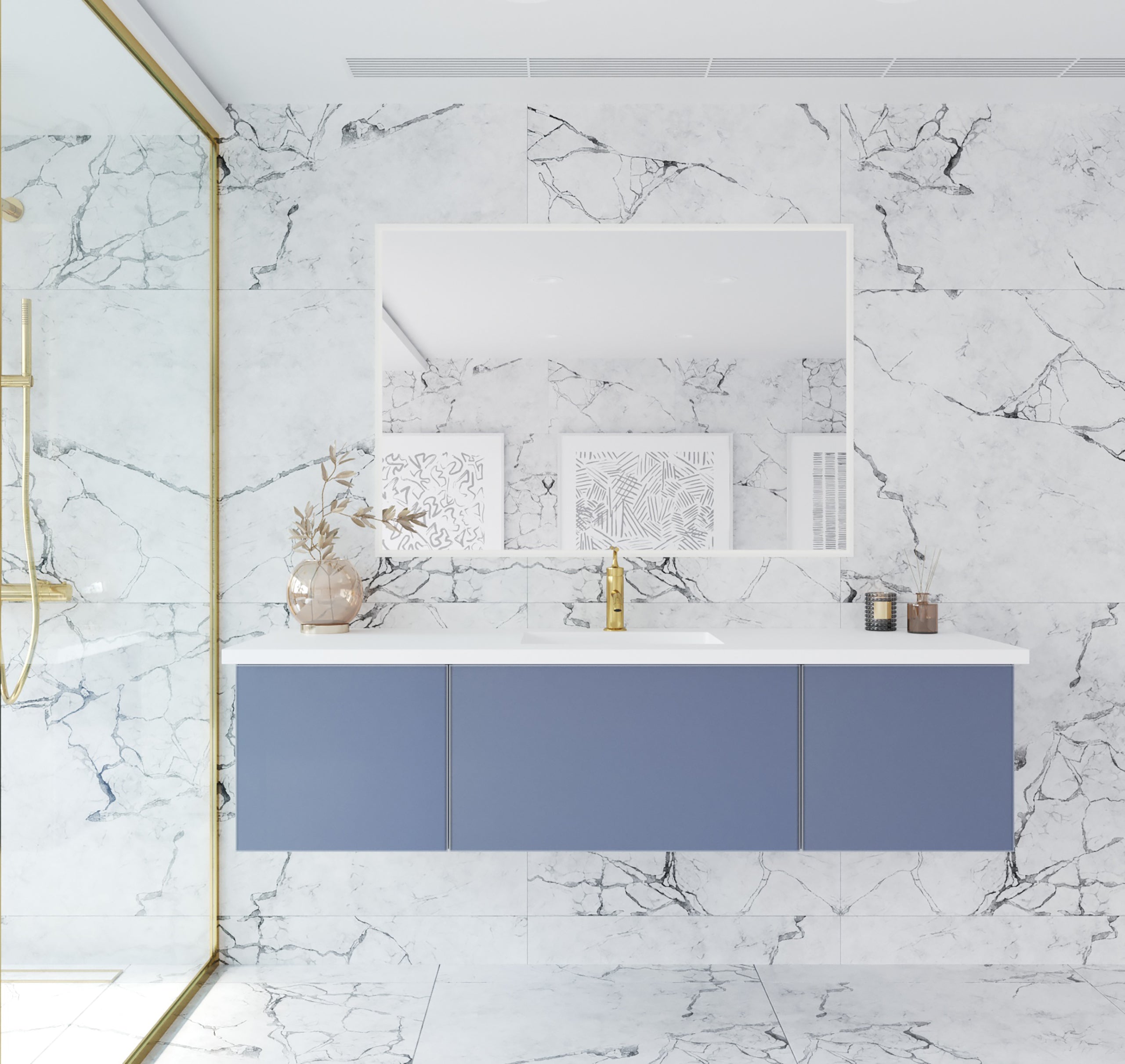 Vitri 66" Single Sink Bathroom Vanity with VIVA Stone Matte White Solid Surface Countertop