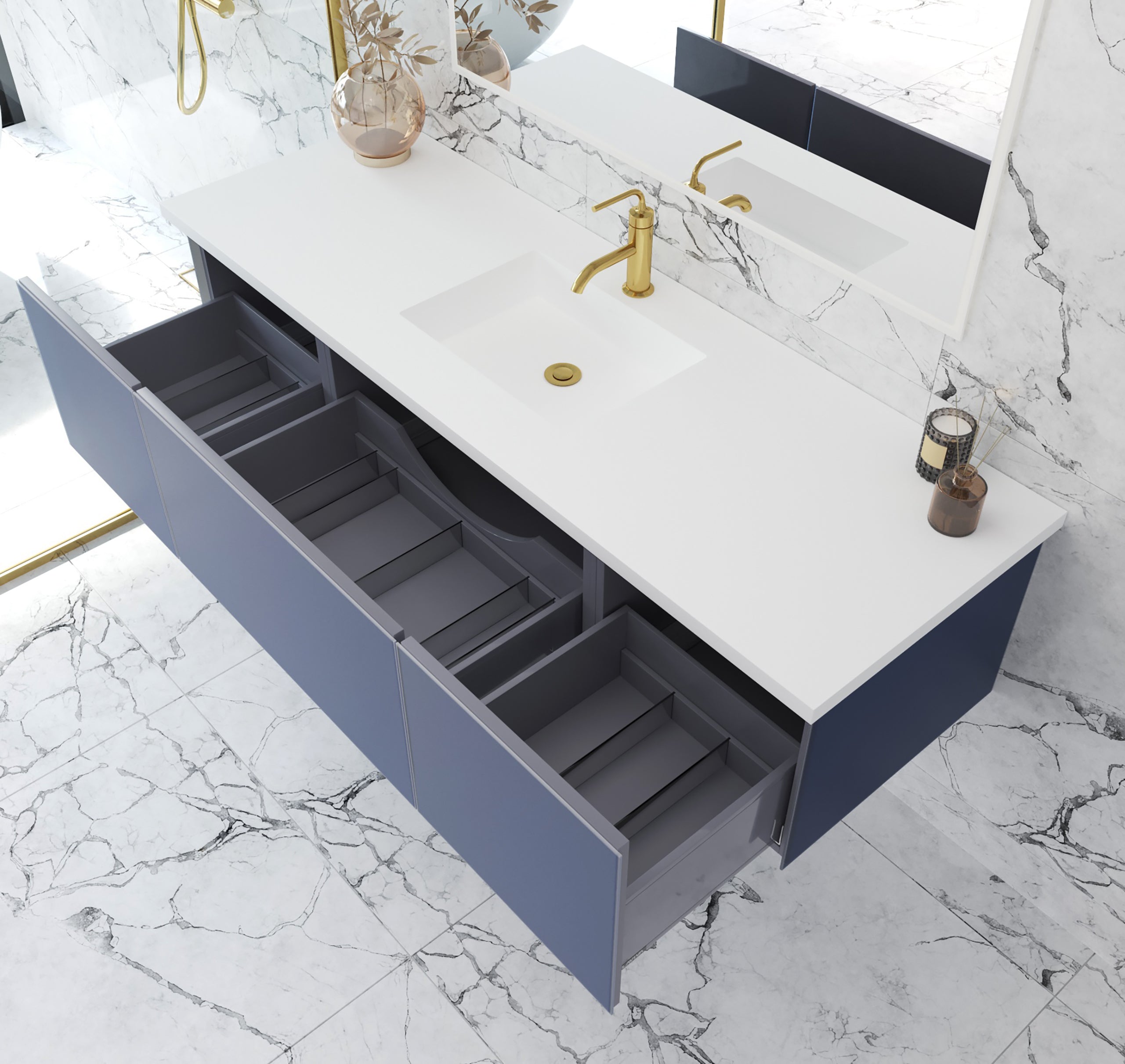 Vitri 66" Single Sink Bathroom Vanity with VIVA Stone Matte White Solid Surface Countertop