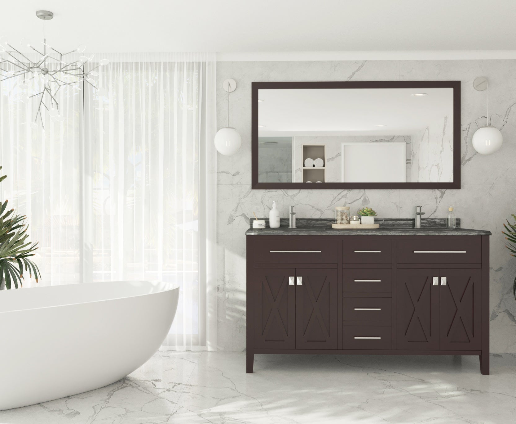 Wimbledon 60" Brown Double Sink Bathroom Vanity with Countertop