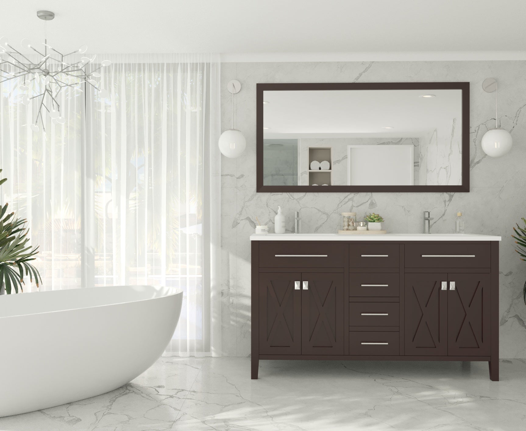 Wimbledon 60" Brown Double Sink Bathroom Vanity with Countertop
