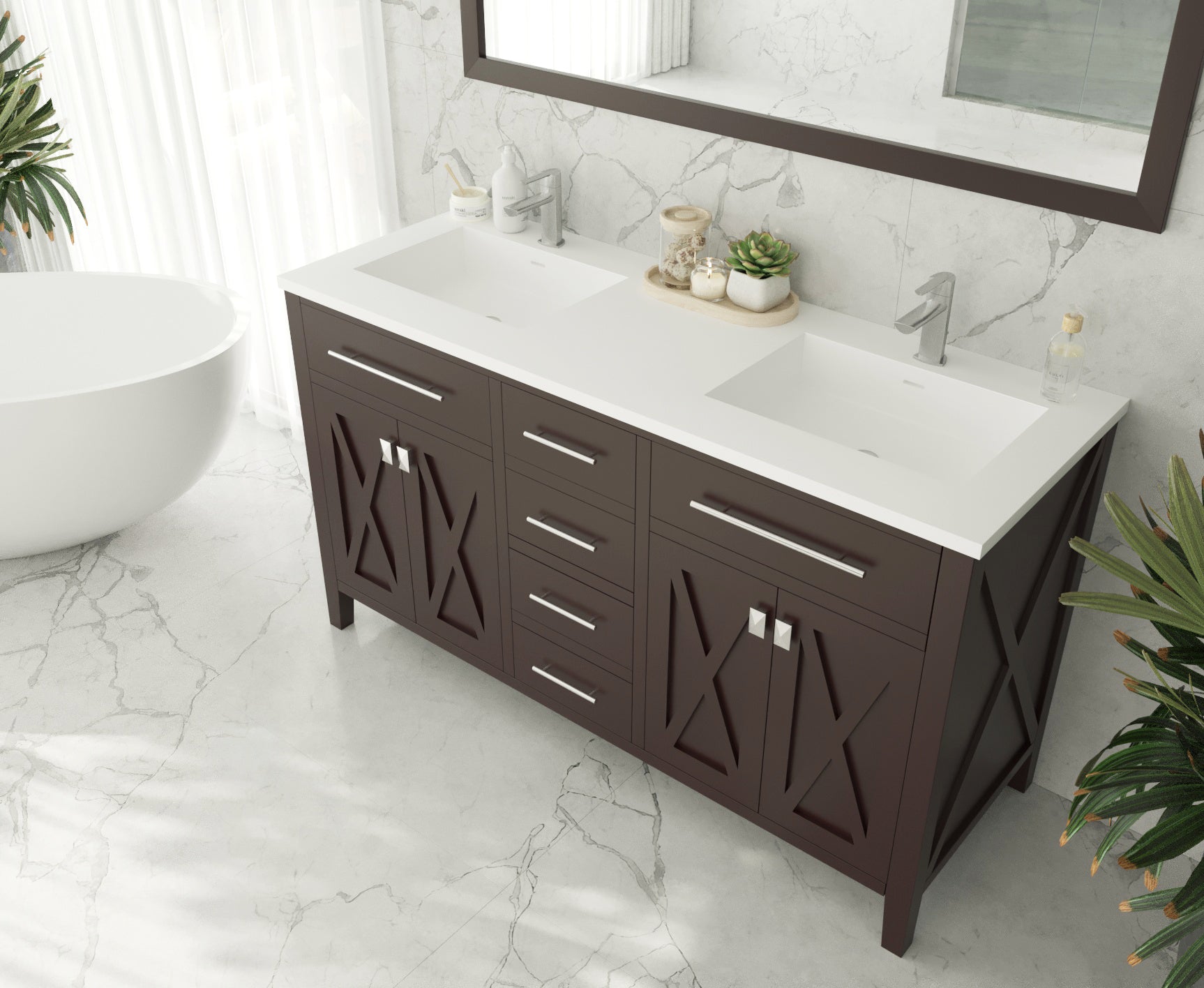 Wimbledon 60" Brown Double Sink Bathroom Vanity with Countertop