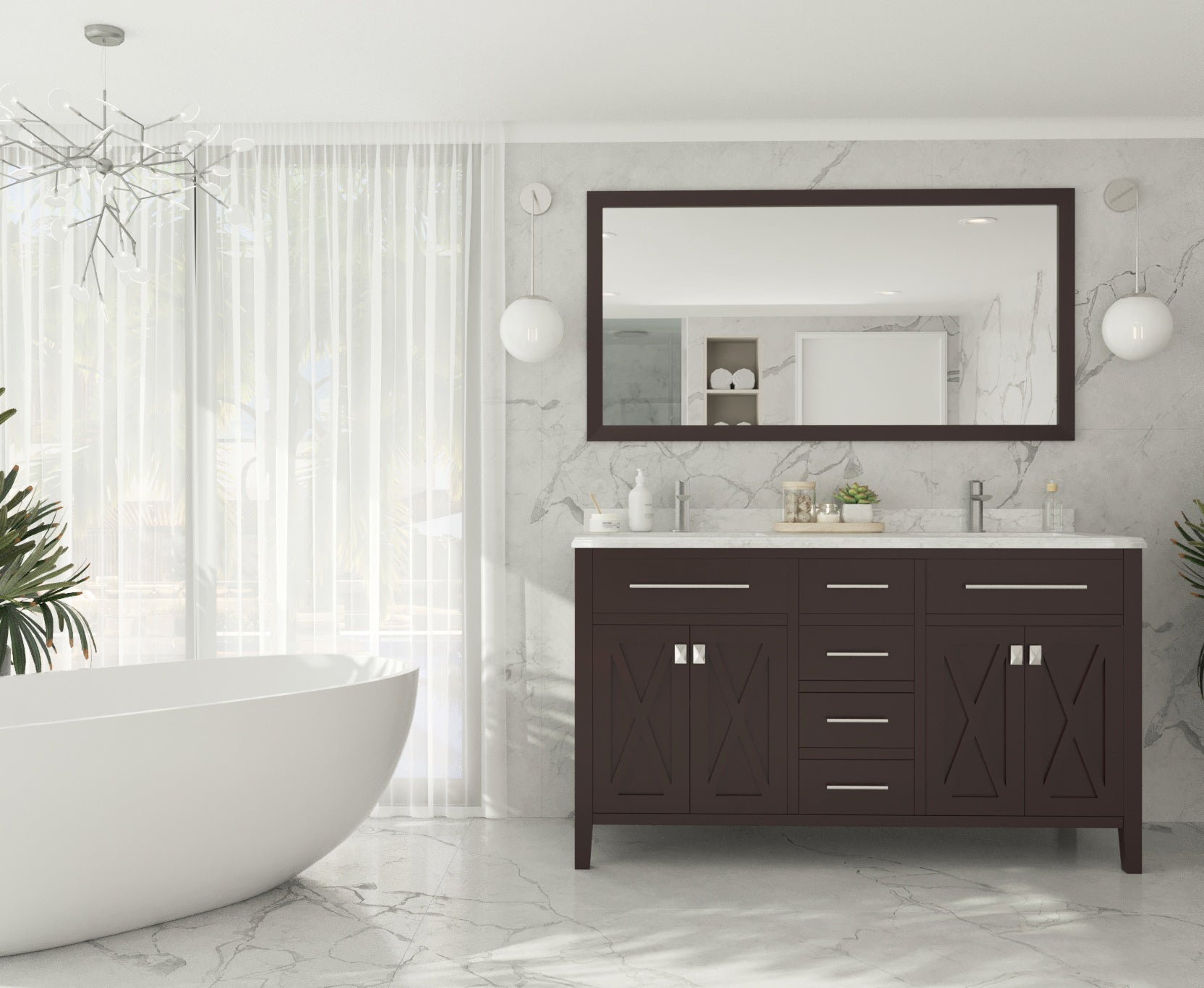 Wimbledon 60" Brown Double Sink Bathroom Vanity with Countertop