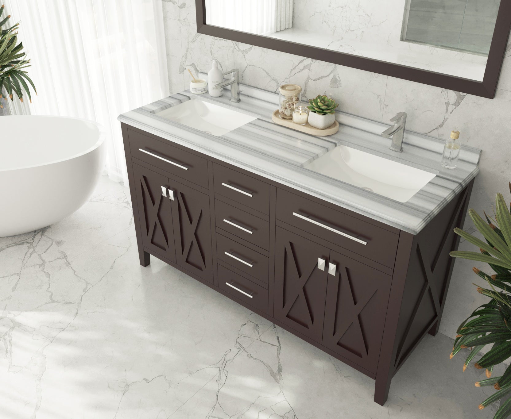Wimbledon 60" Brown Double Sink Bathroom Vanity with Countertop