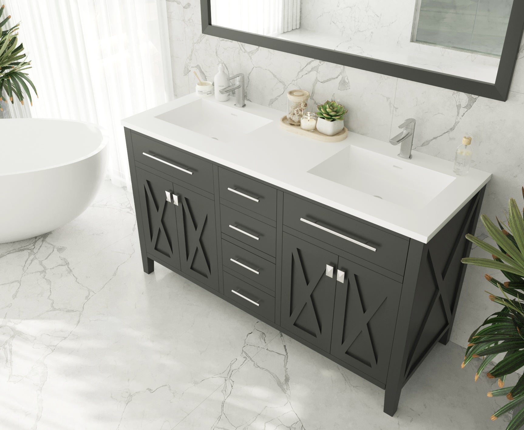 Wimbledon 60" Espresso Double Sink Bathroom Vanity with Countertop