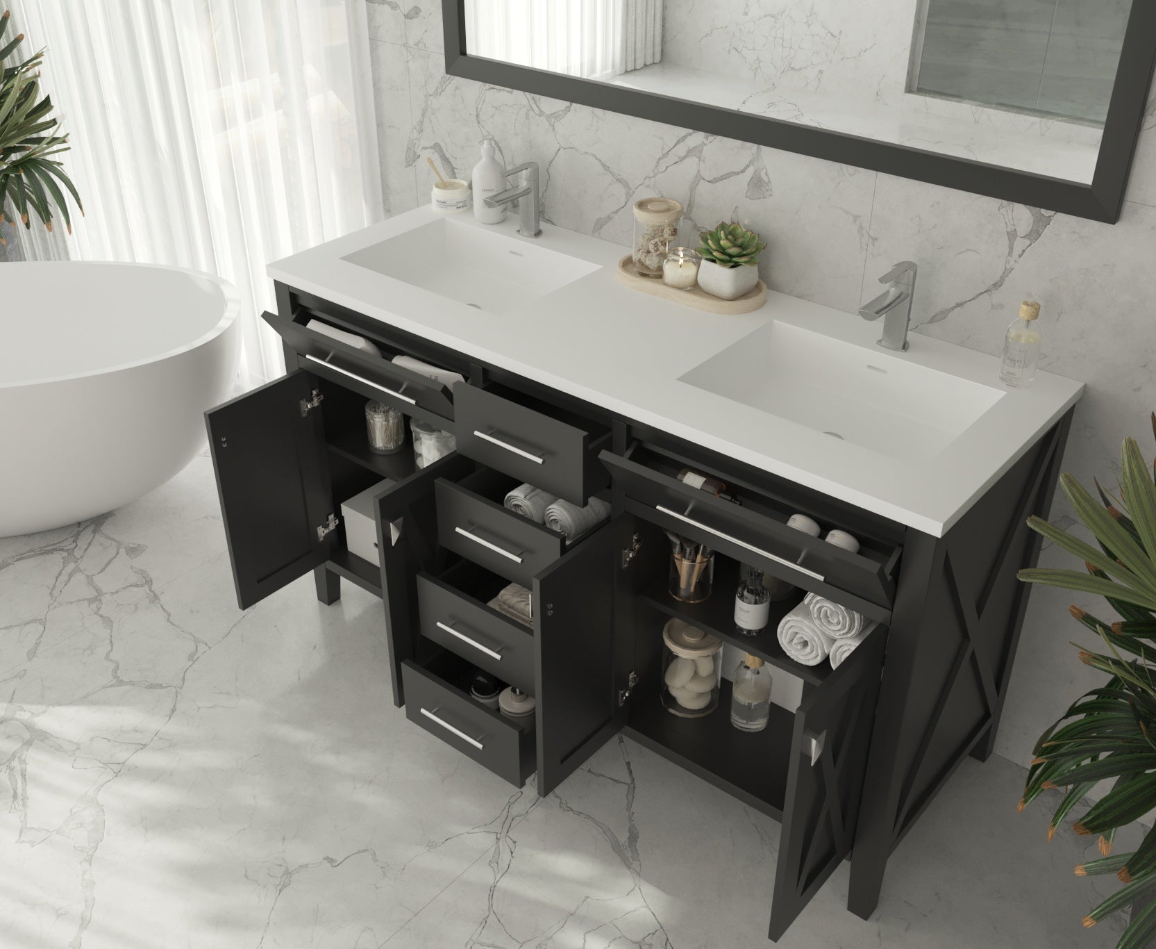 Wimbledon 60" Espresso Double Sink Bathroom Vanity with Countertop