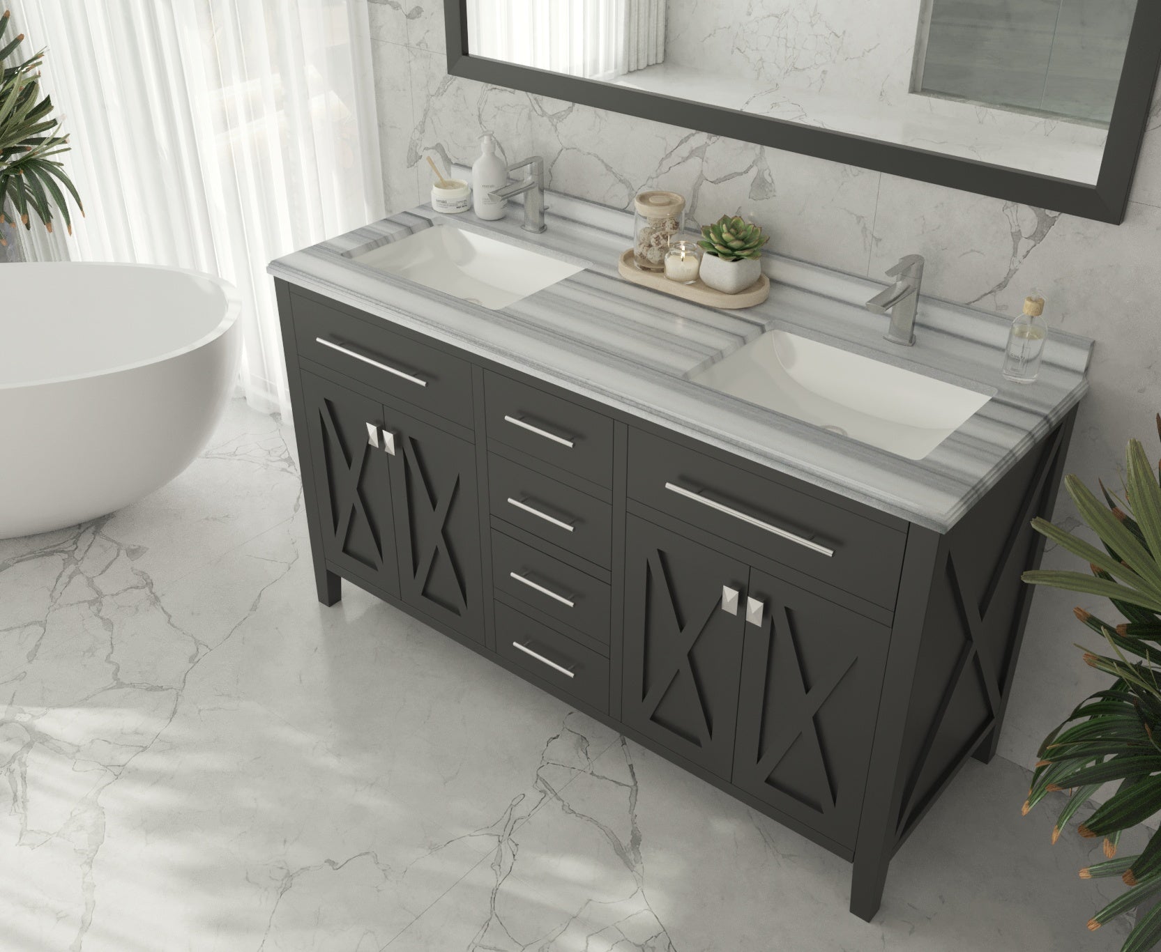 Wimbledon 60" Espresso Double Sink Bathroom Vanity with Countertop