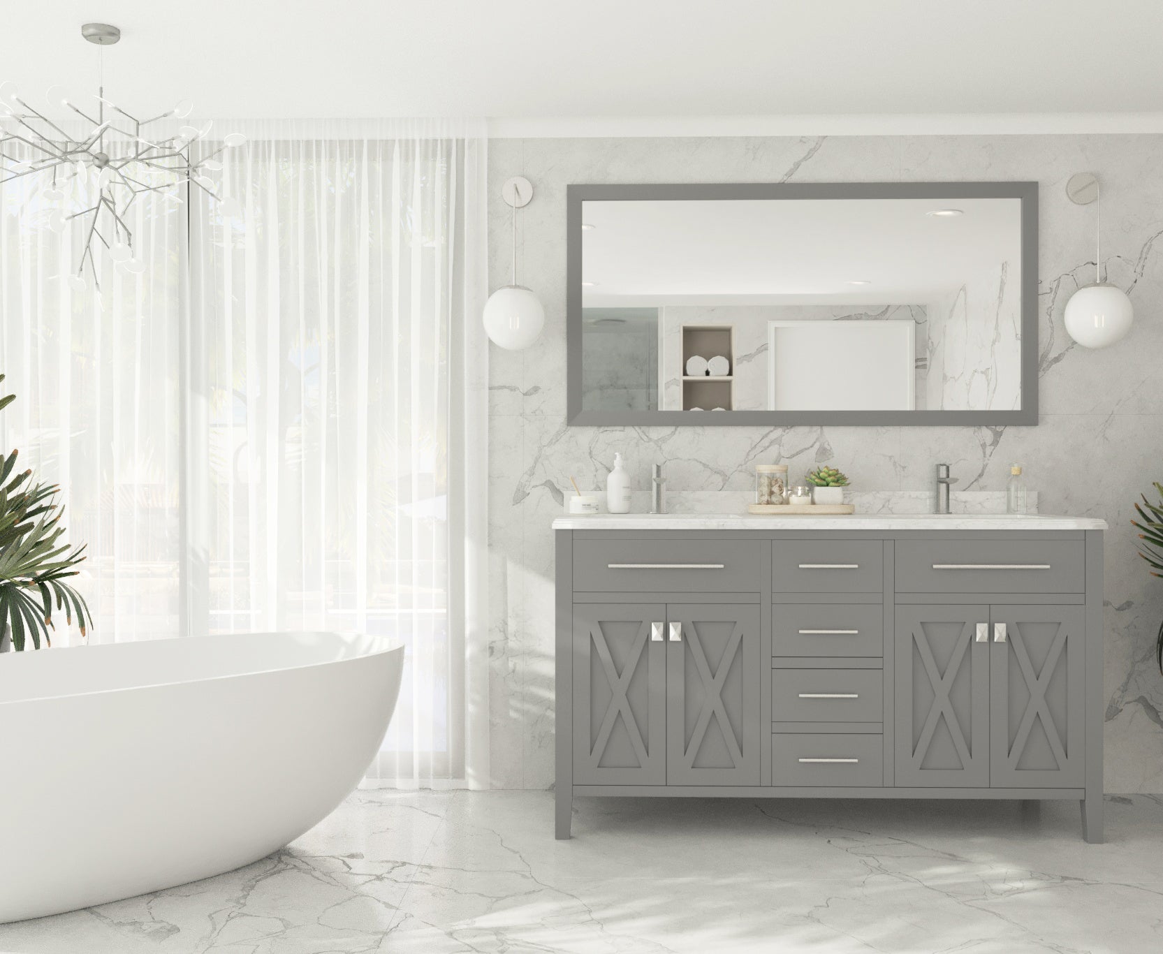 Wimbledon 60" Grey Double Sink Bathroom Vanity with Countertop