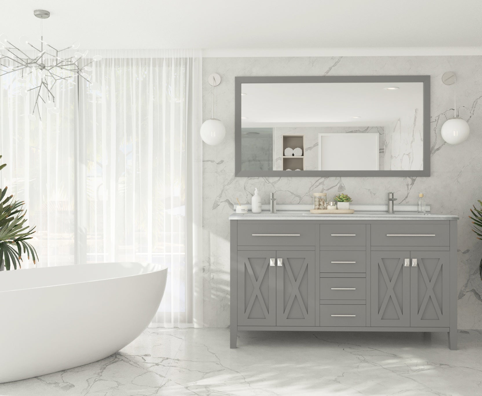 Wimbledon 60" Grey Double Sink Bathroom Vanity with Countertop
