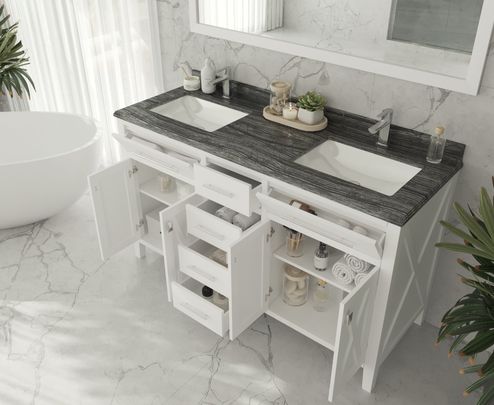 Wimbledon 60" White Double Sink Bathroom Vanity with Countertop