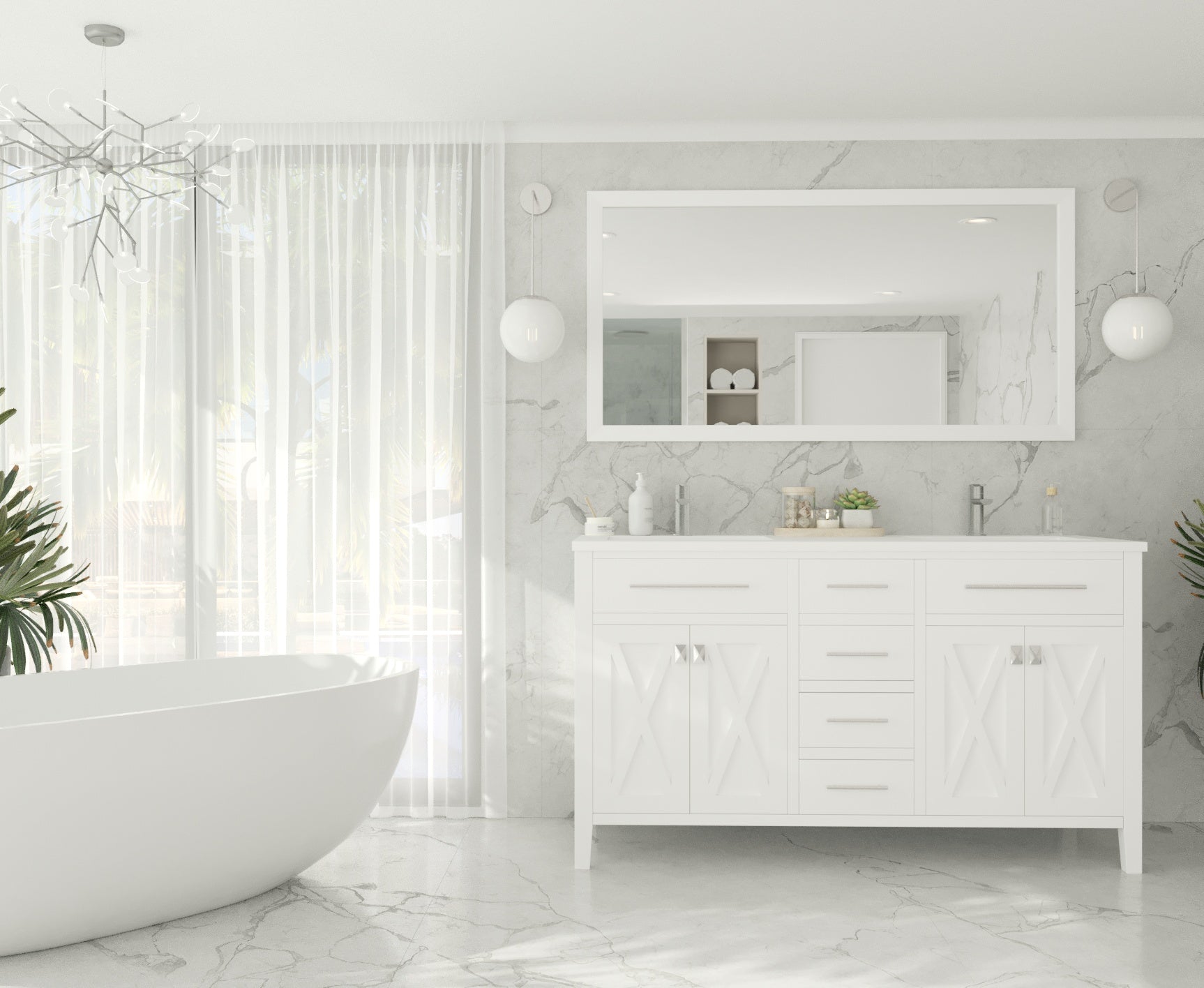 Wimbledon 60" White Double Sink Bathroom Vanity with Countertop
