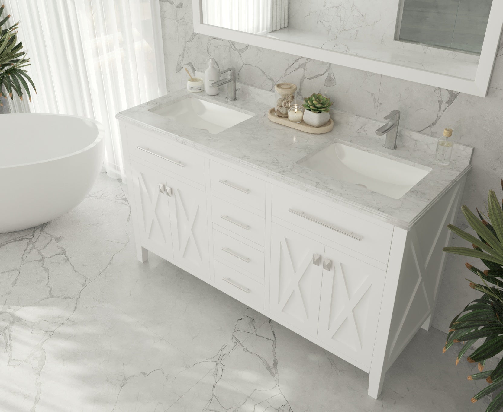 Wimbledon 60" White Double Sink Bathroom Vanity with Countertop