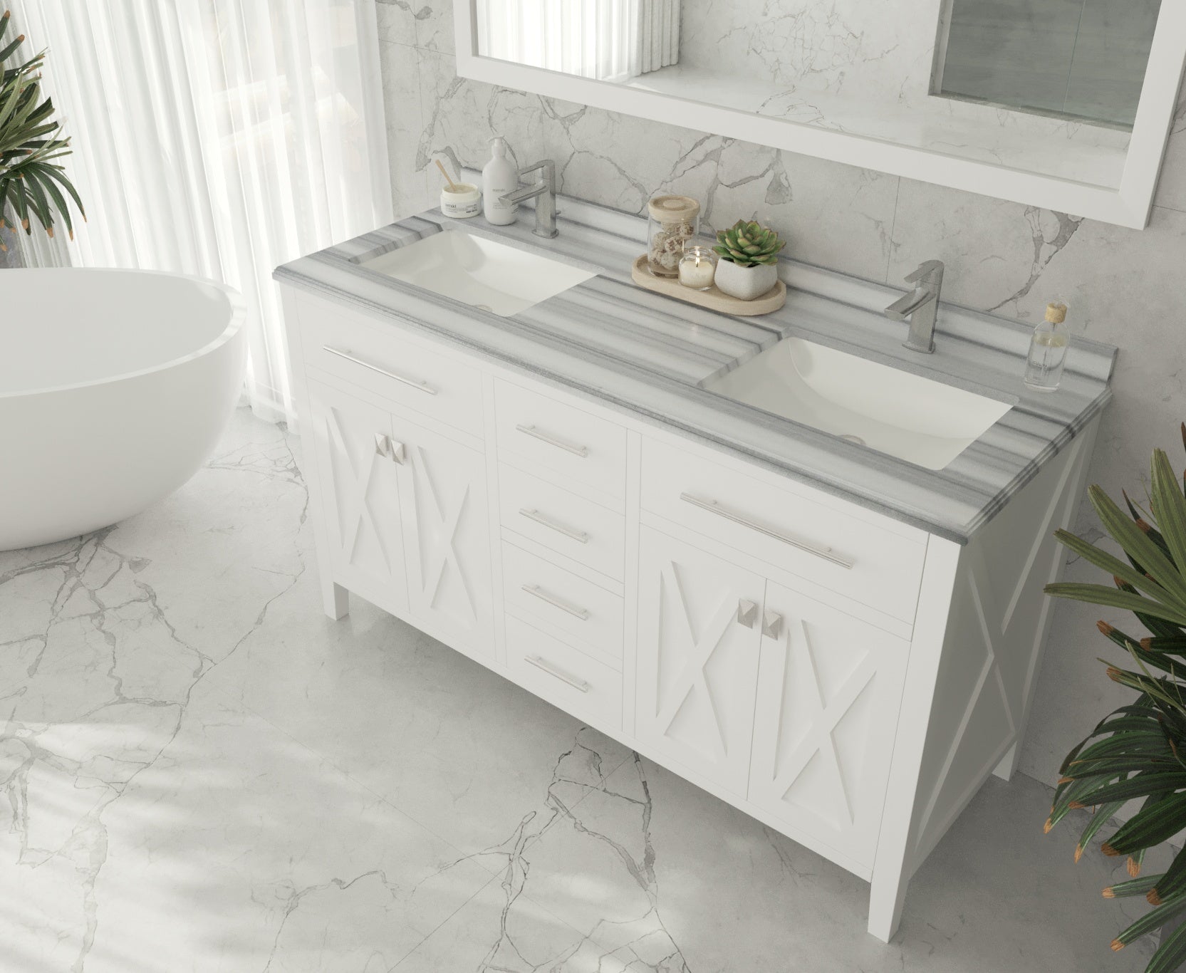Wimbledon 60" White Double Sink Bathroom Vanity with Countertop