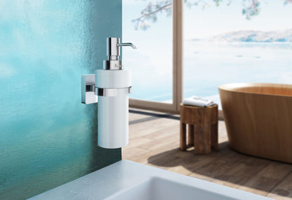 ICE- Holder in Polished Chrome with Porcelain Soap Dispenser.
