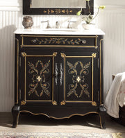 Chans Furniture HF-2326 32" Black Hand-Painted Floral Motif Decoroso Bathroom Vanity