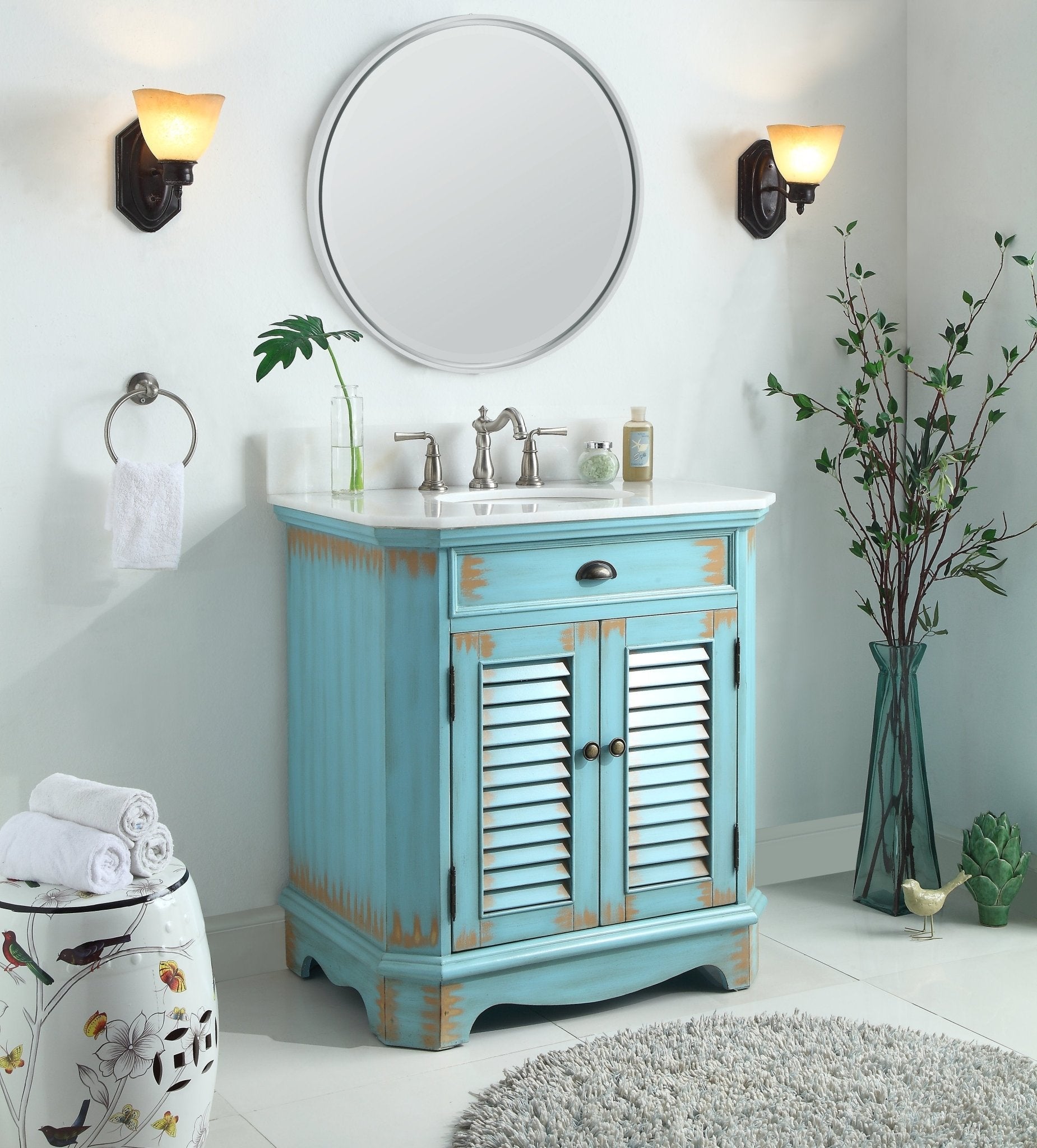 Chans Furniture 47884BU 32" Benton Collection Rustic Blue Bathroom Sink Vanity