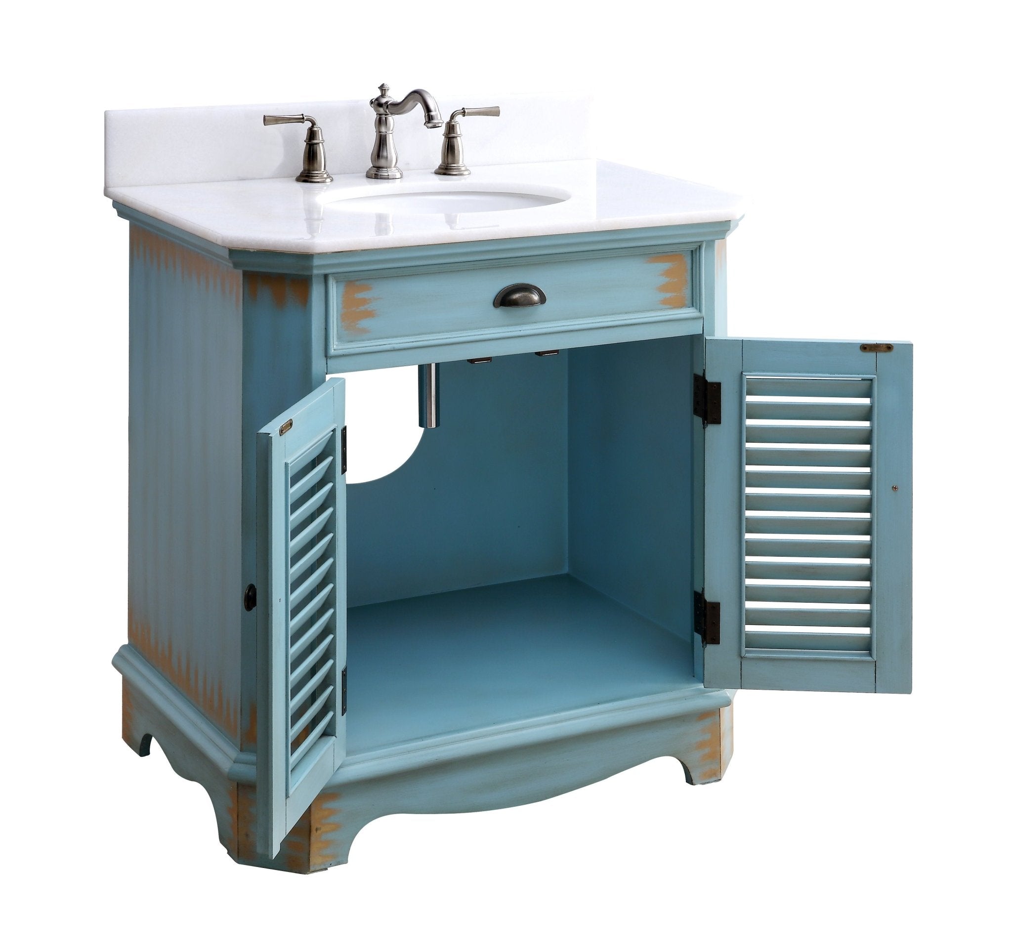 Chans Furniture 47884BU 32" Benton Collection Rustic Blue Bathroom Sink Vanity