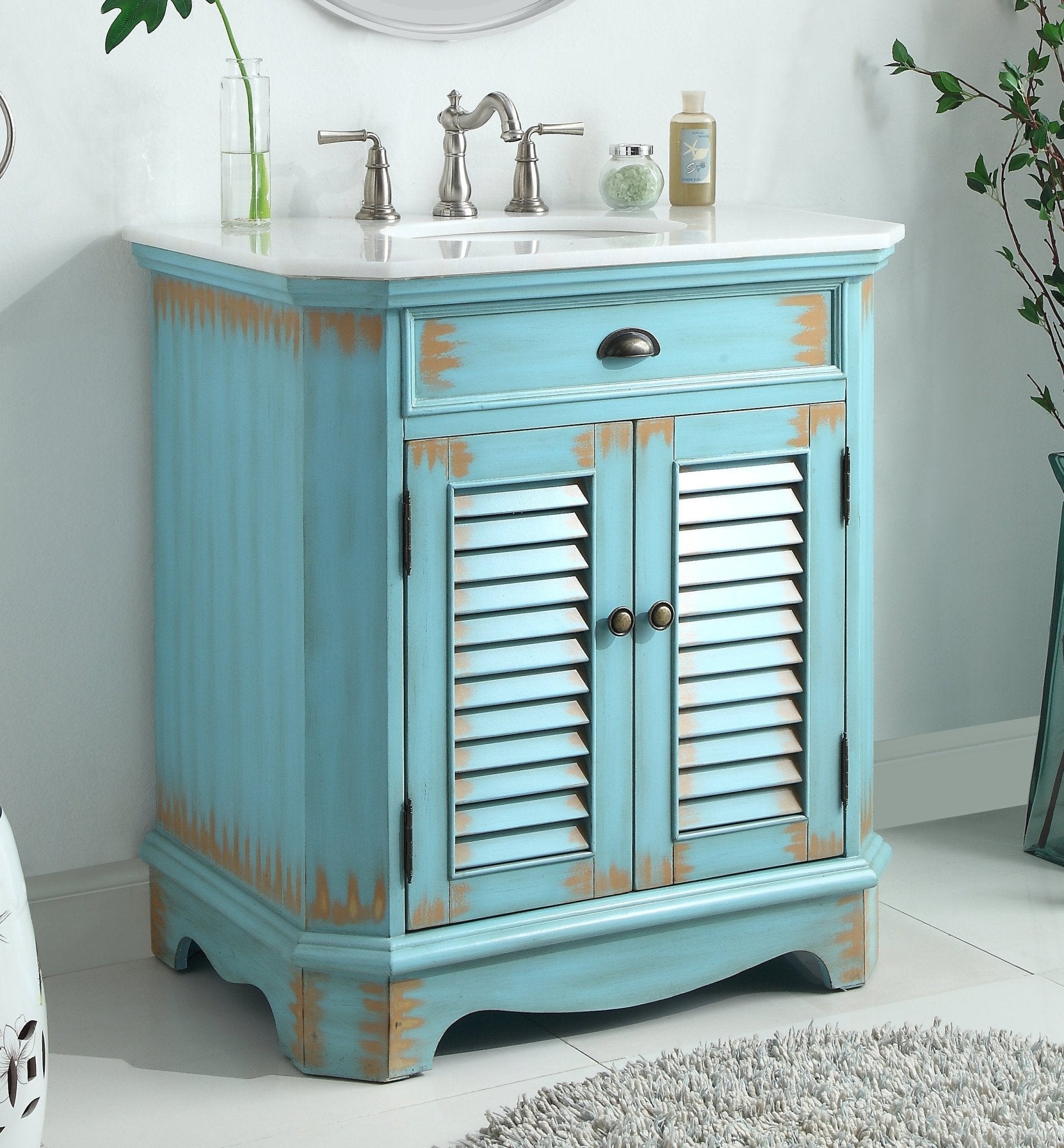 Chans Furniture 47884BU 32" Benton Collection Rustic Blue Bathroom Sink Vanity
