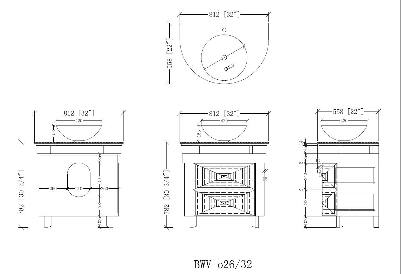 Chans Furniture BWV-026 32"   Benton Collection Onyx counter top Verdana Vessel Sink Bathroom Vanity