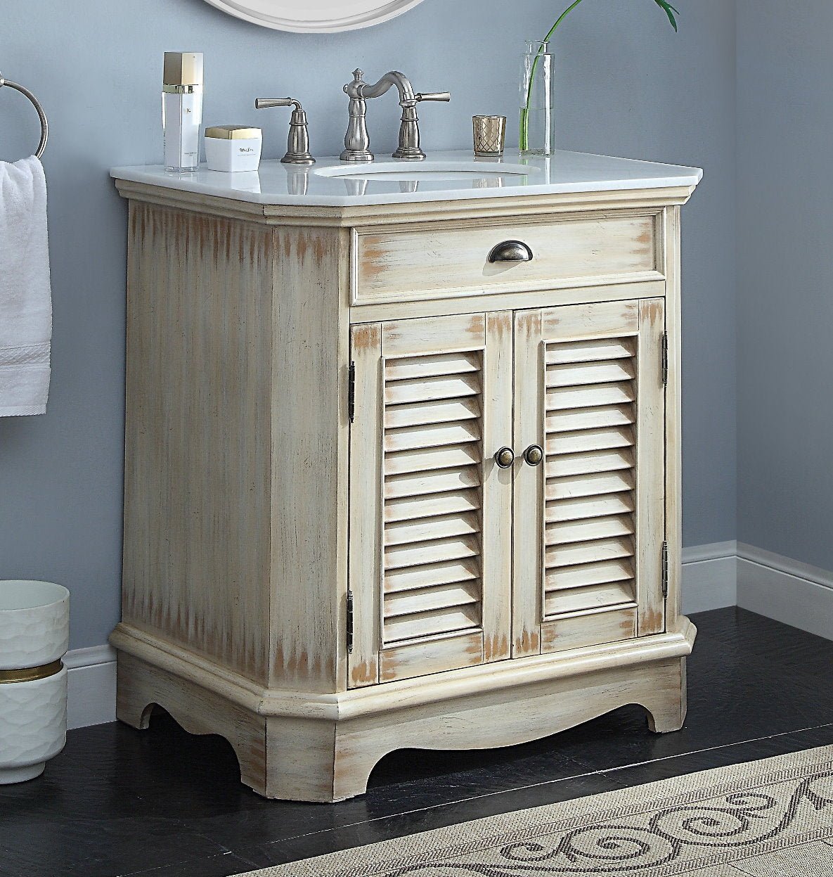 Chans Furniture CF-47524W 32" Benton Collection Distressed Beige Bathroom Sink Vanity