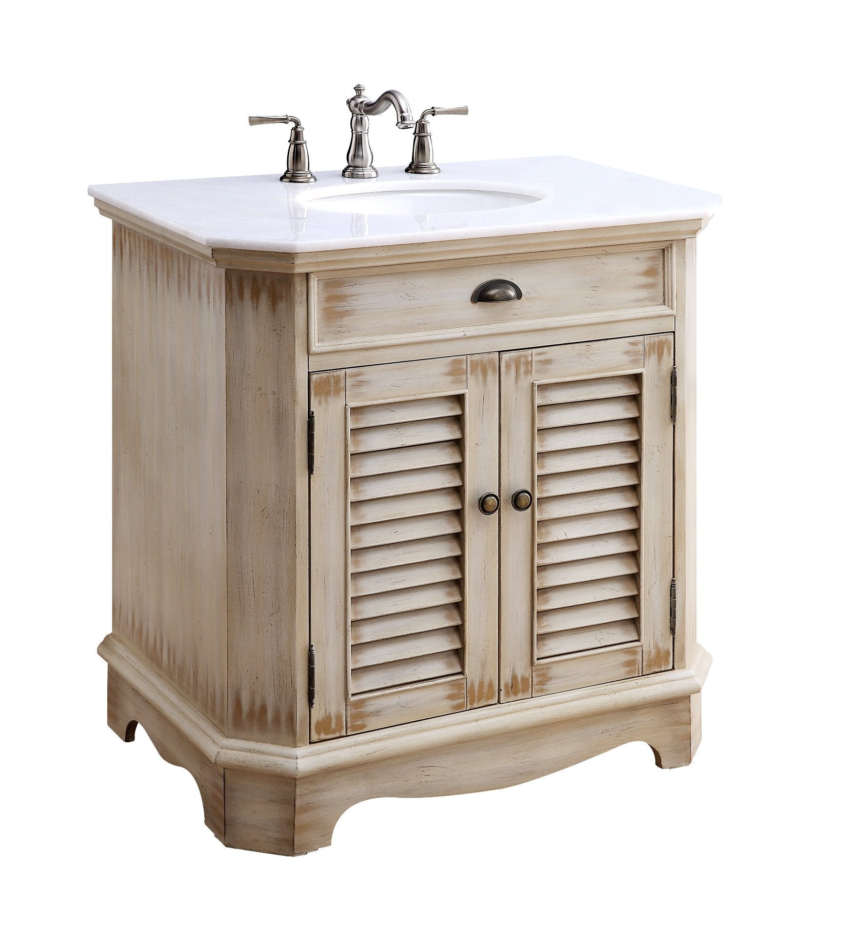 Chans Furniture CF-47524W 32" Benton Collection Distressed Beige Bathroom Sink Vanity
