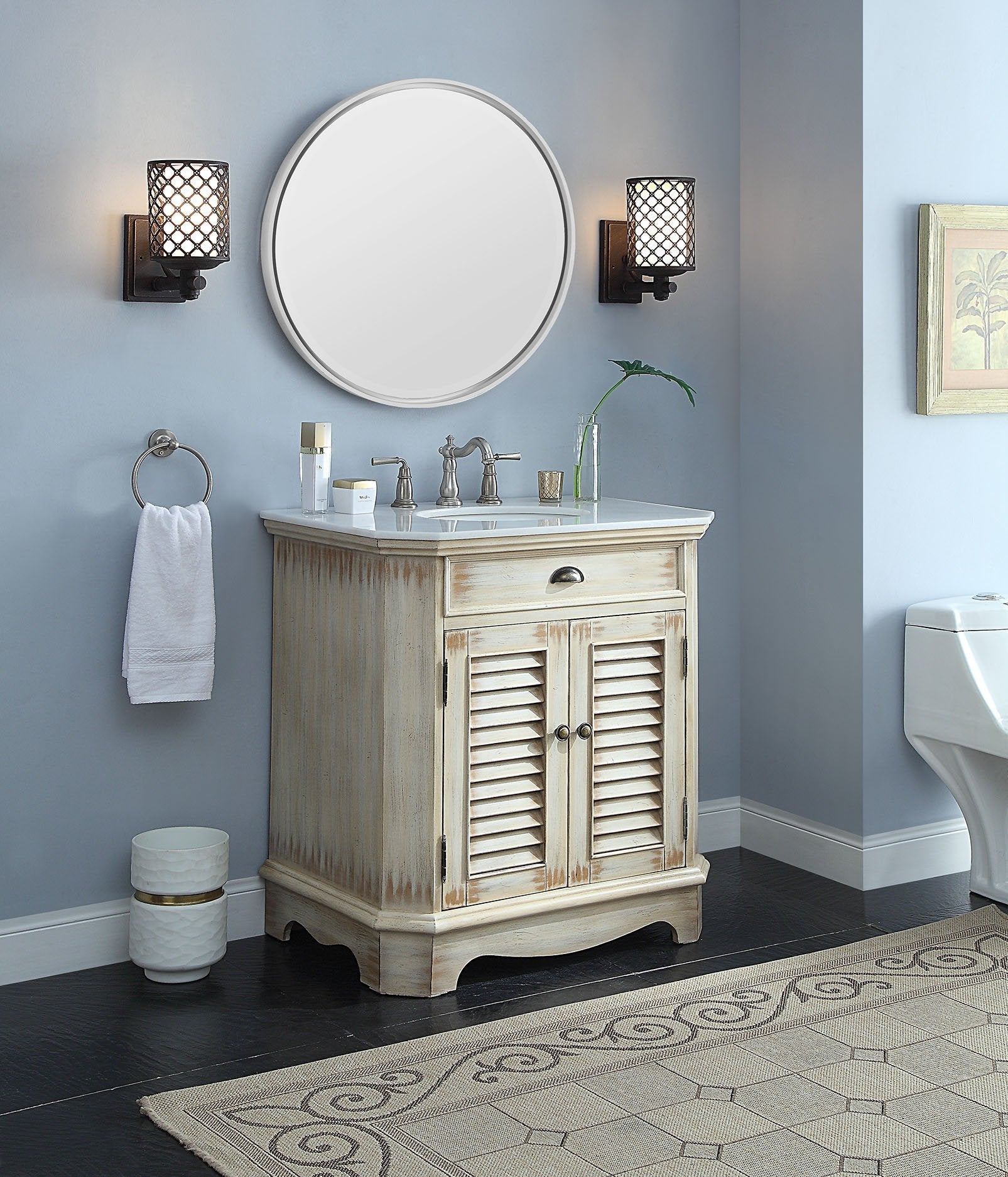 Chans Furniture CF-47524W 32" Benton Collection Distressed Beige Bathroom Sink Vanity