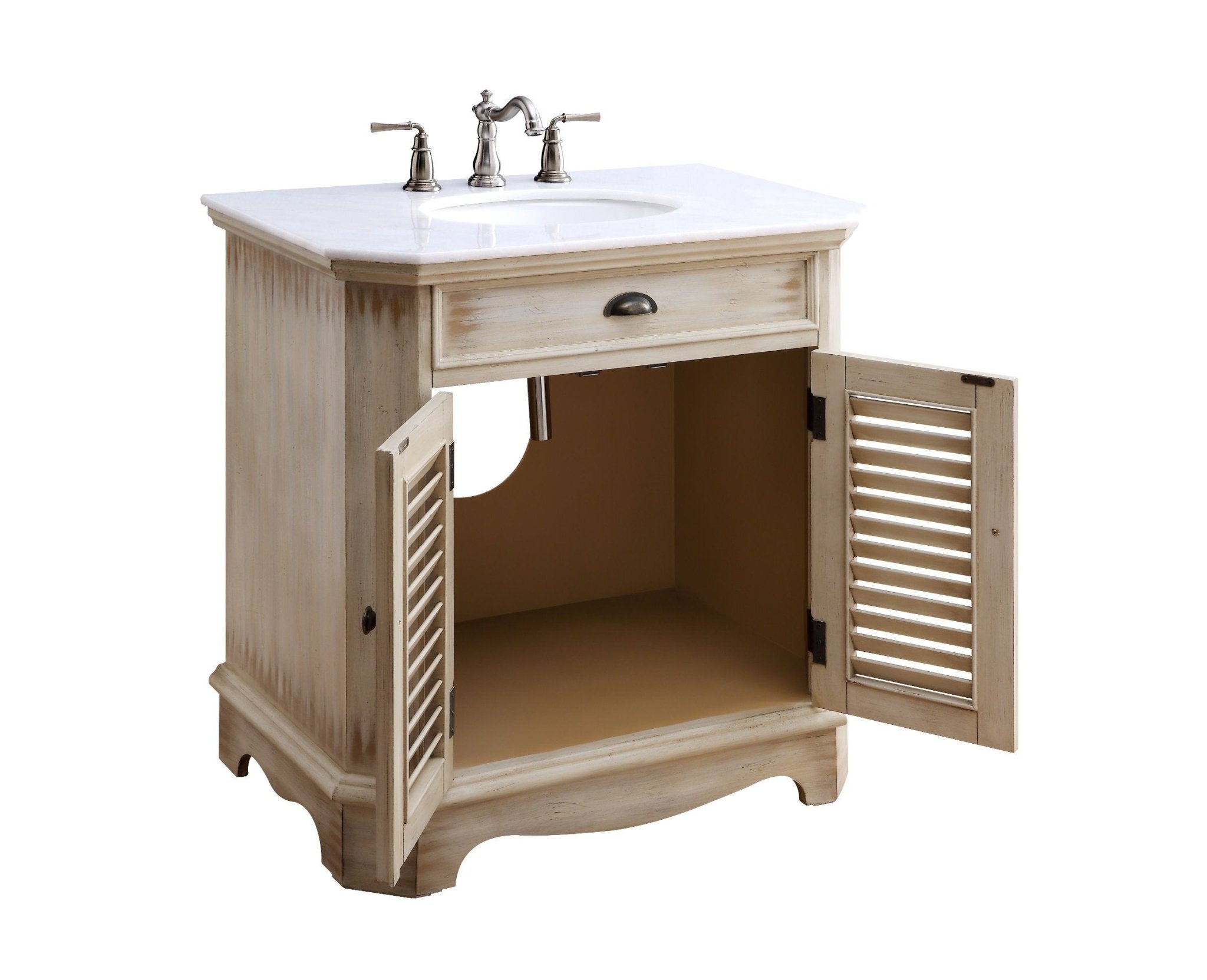 Chans Furniture CF-47524W 32" Benton Collection Distressed Beige Bathroom Sink Vanity