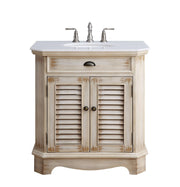 Chans Furniture CF-47524W 32" Benton Collection Distressed Beige Bathroom Sink Vanity