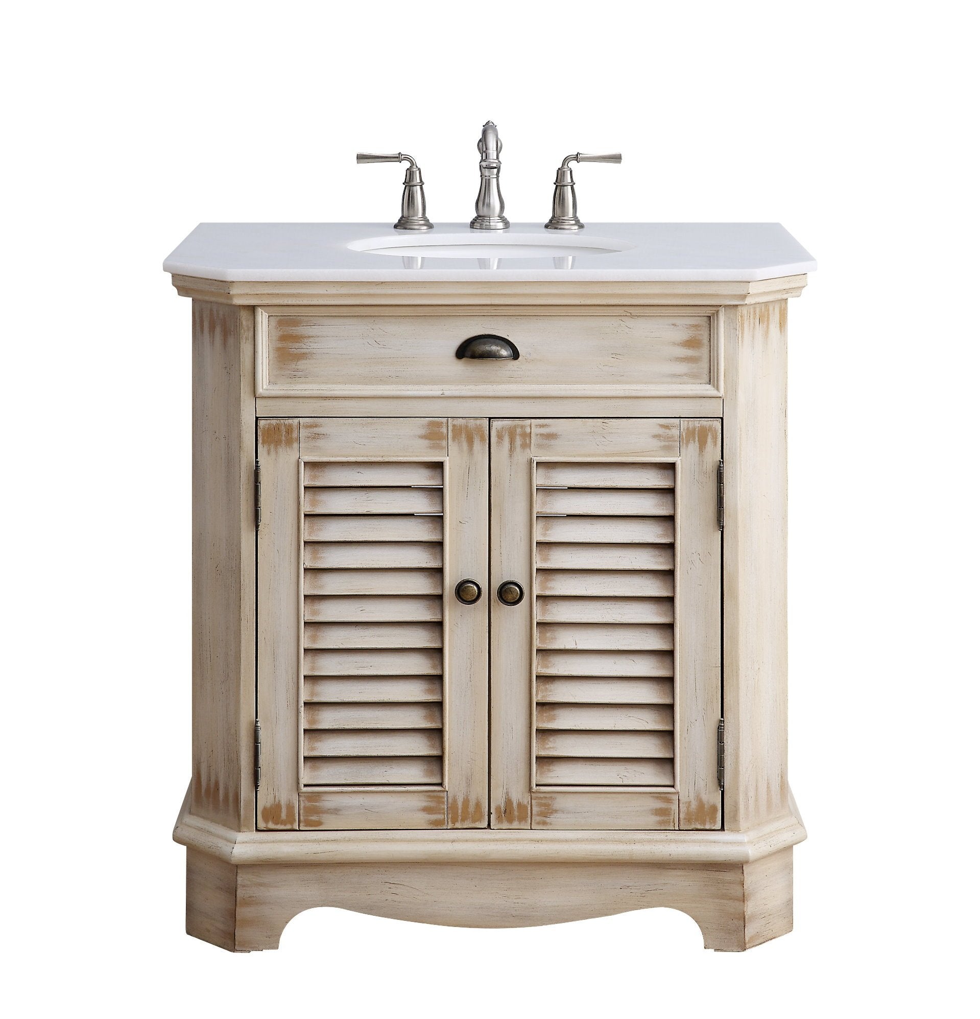 Chans Furniture CF-47524W 32" Benton Collection Distressed Beige Bathroom Sink Vanity