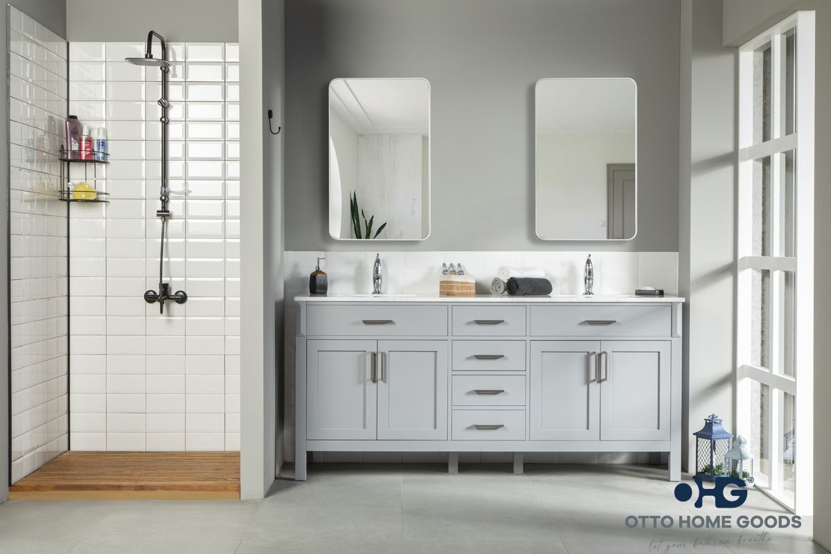 Fawna 72" Gray Double Bowls Bathroom Cabinet