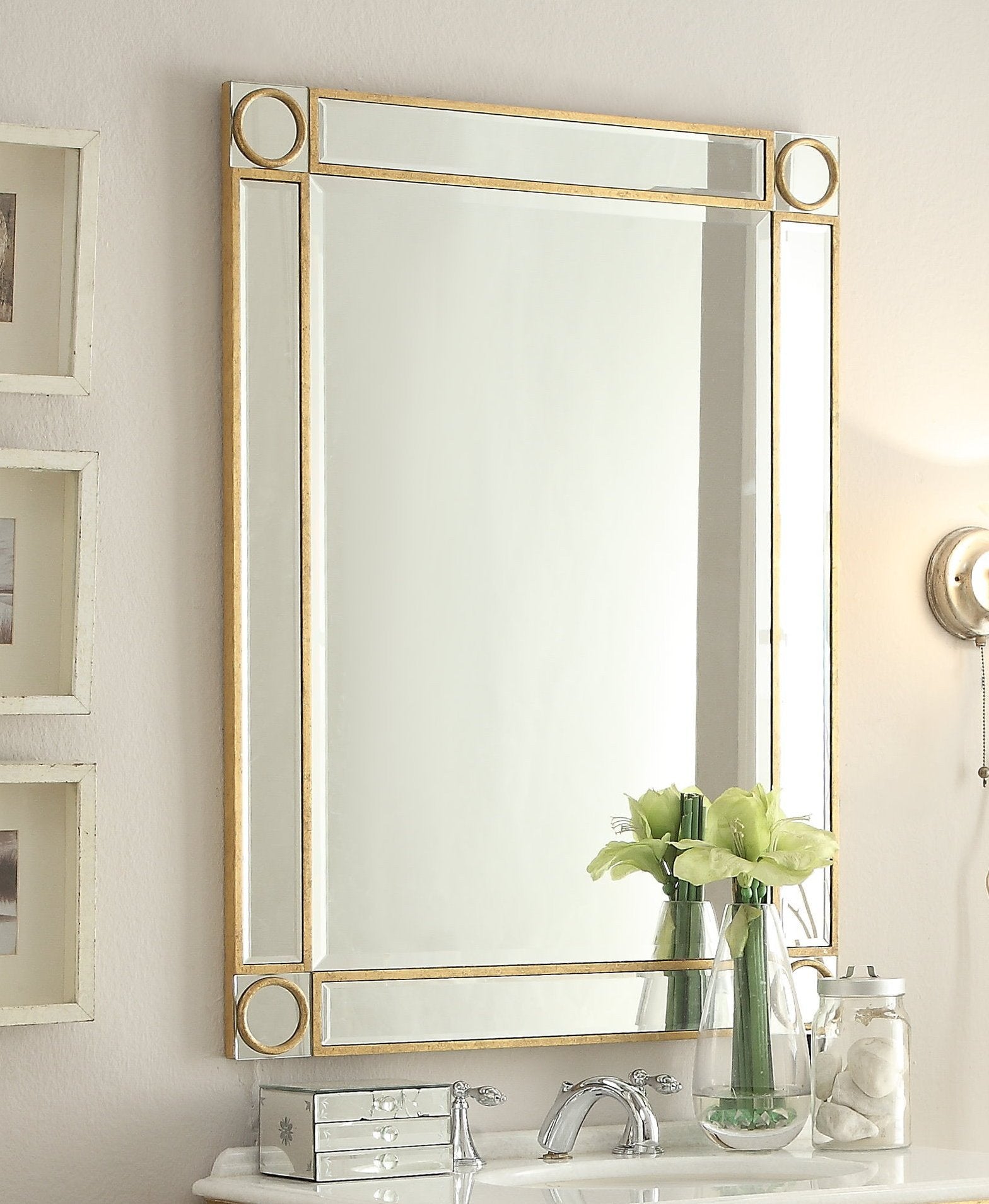 Chans Furniture BC-504GC-RA 32" Mirror Reflection Gold Finish Bathroom Sink Vanity