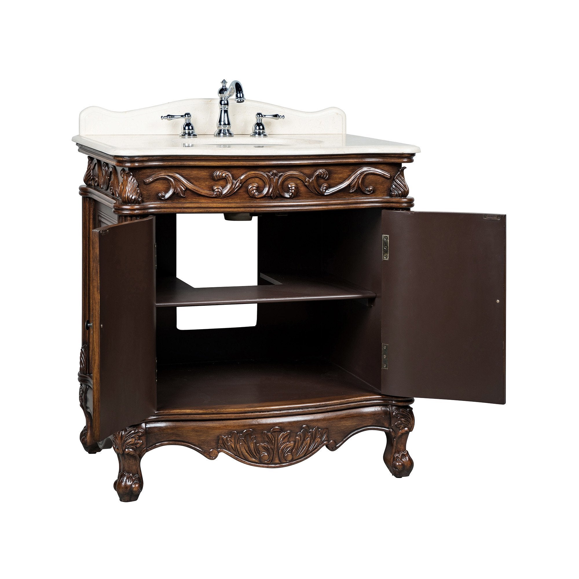 Chans Furniture CF-2873M-TK 32" Traditional style cream marble Fiesta Bathroom Sink Vanity   CF-2873M-TK