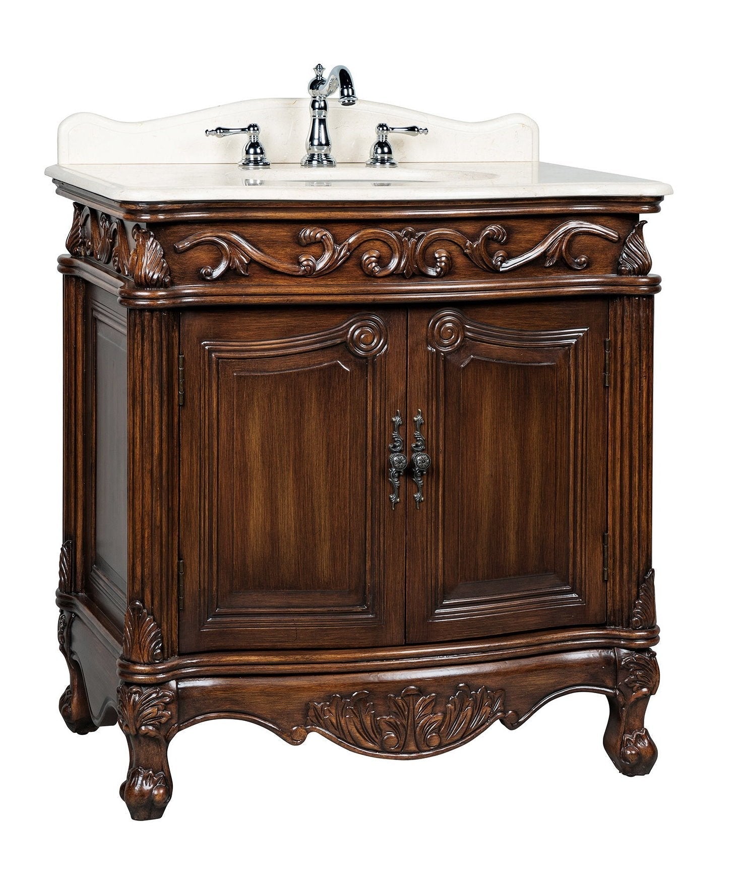 Chans Furniture CF-2873M-TK 32" Traditional style cream marble Fiesta Bathroom Sink Vanity   CF-2873M-TK