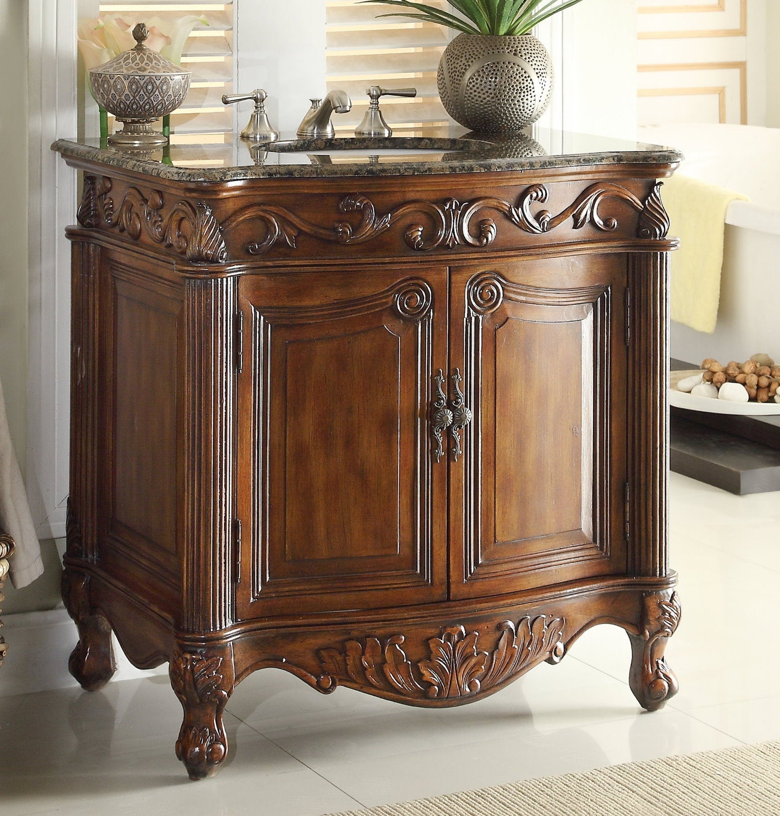 Chans Furniture CF-2873SB-TK 32" Traditional style cream marble Fiesta Bathroom Sink Vanity - CF-2873SB-TK