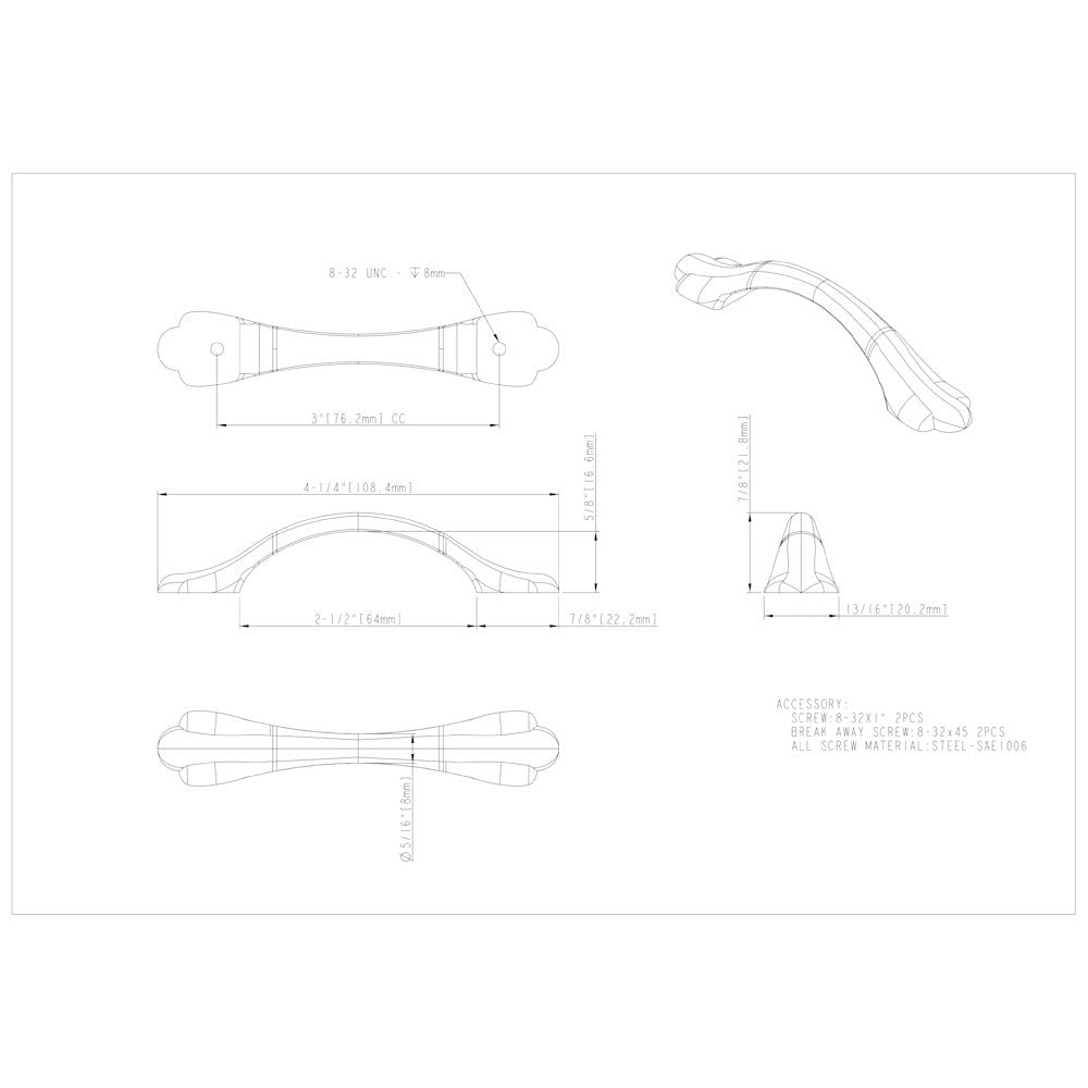 Hardware Resources 3" Center-to-Center Satin Nickel Gatsby Cabinet Pull