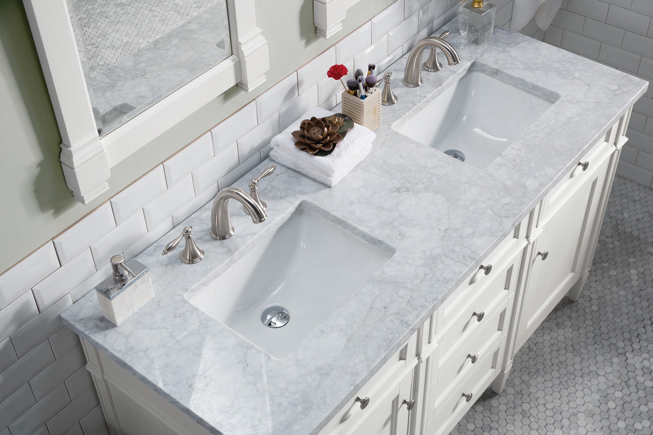 James Martin Brittany 60" Double Vanity in Bright White with 3cm Countertop