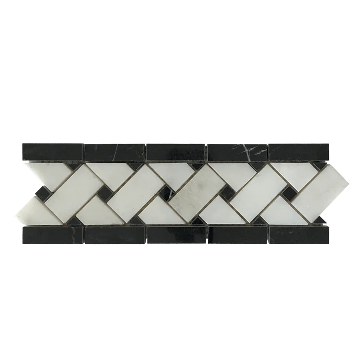 NERO MARQUINA & WHITE MARBLE BASKETWEAVE BORDER POLISHED