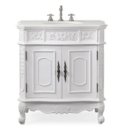 Chans Furniture ZK-021W-AW 33 Inch Traditional Antique Style White Benson Bathroom Sink Vanity